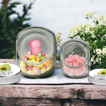 Mr. & Mrs. Panda Vorratsglas L 870ml Avocado Glücklich - Weiß - Geschenk, Glasbälter, Frucht, Süßi, Premium Glas, (1-tlg), Design-Highlight