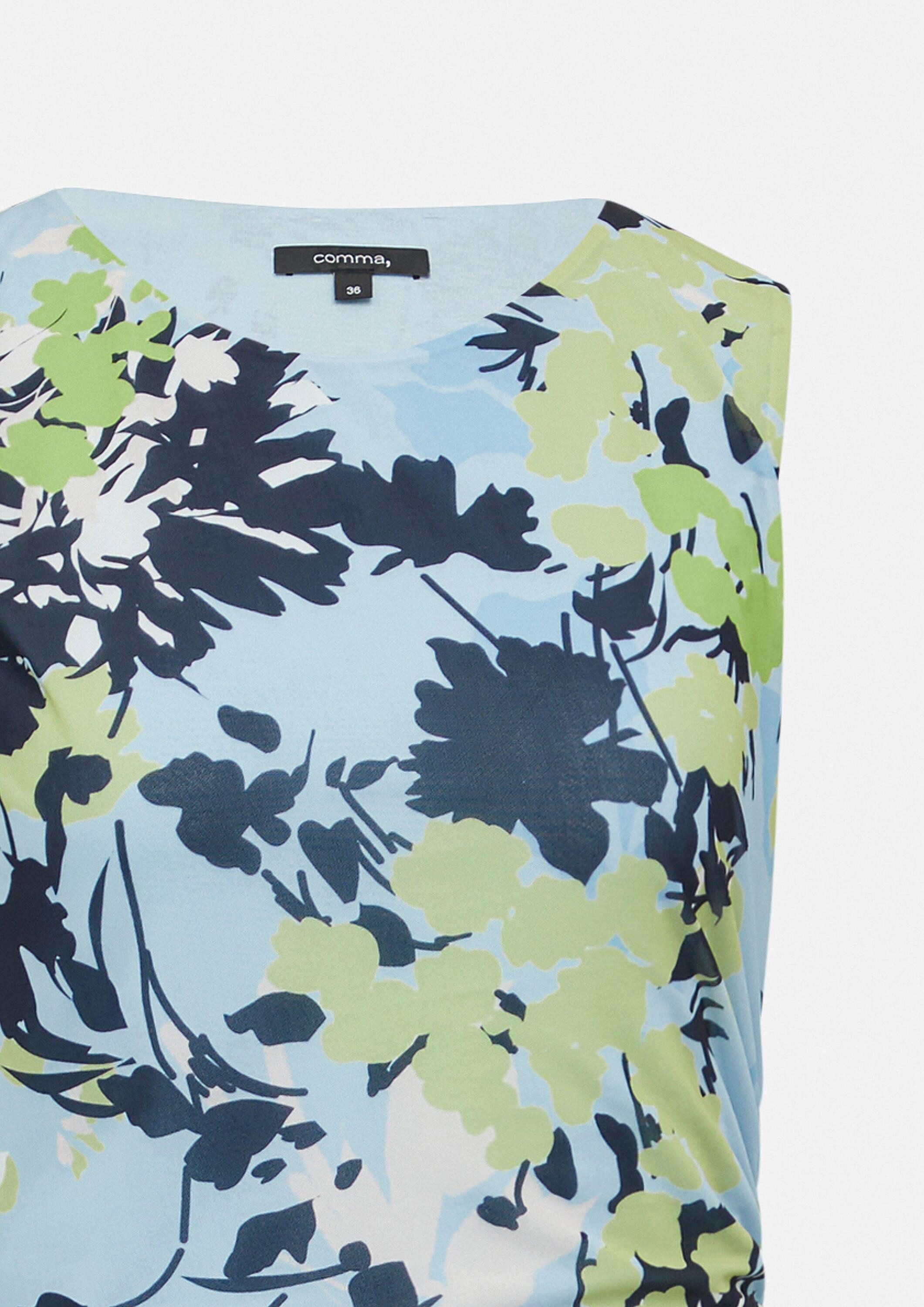 comma Midikleid Kleid Langes Mesh-Kleid mit Viskosefutter und Raffung