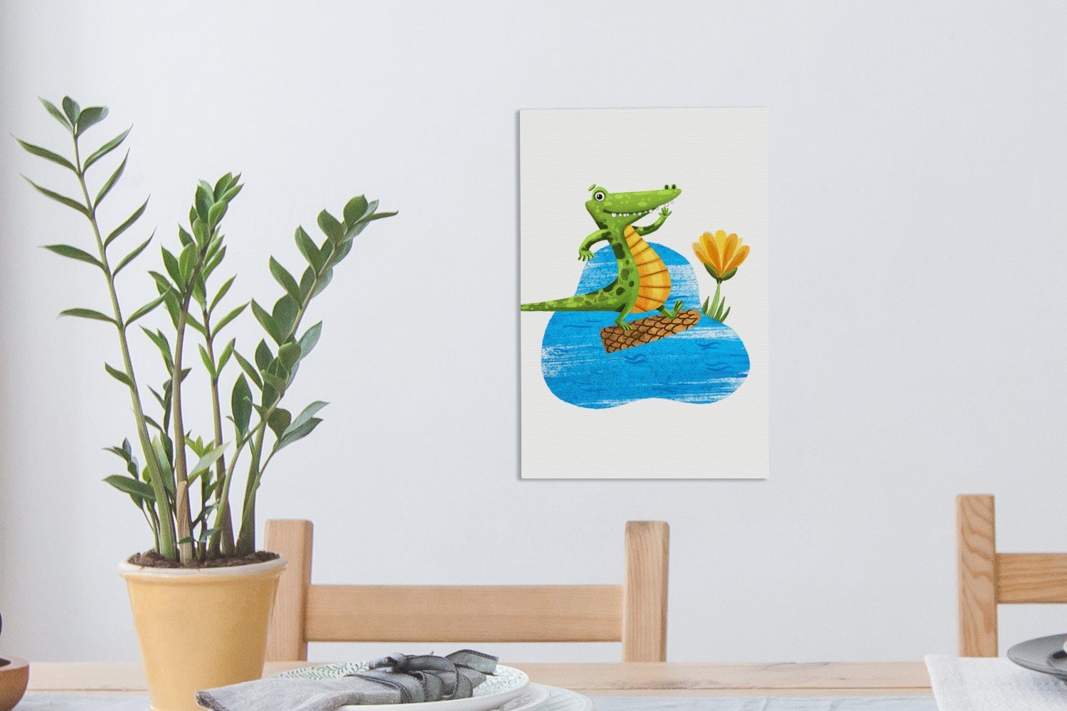 Krokodil St), - cm fertig OneMillionCanvasses® (1 Leinwandbild Zackenaufhänger, inkl. 20x30 Leinwandbild Blume - bespannt Gemälde, Dschungel,