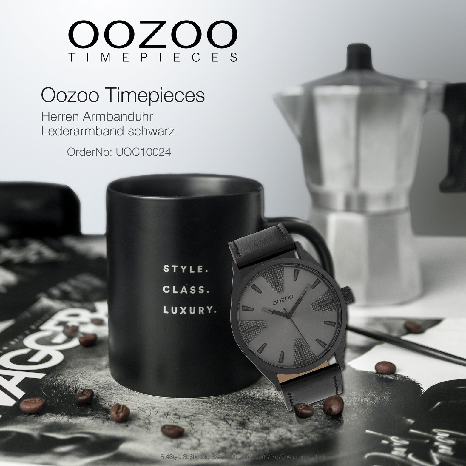 OOZOO Quarzuhr 45mm) Oozoo (ca. rund, Herrenuhr groß Herren Fashion-Style Lederarmband, Armbanduhr