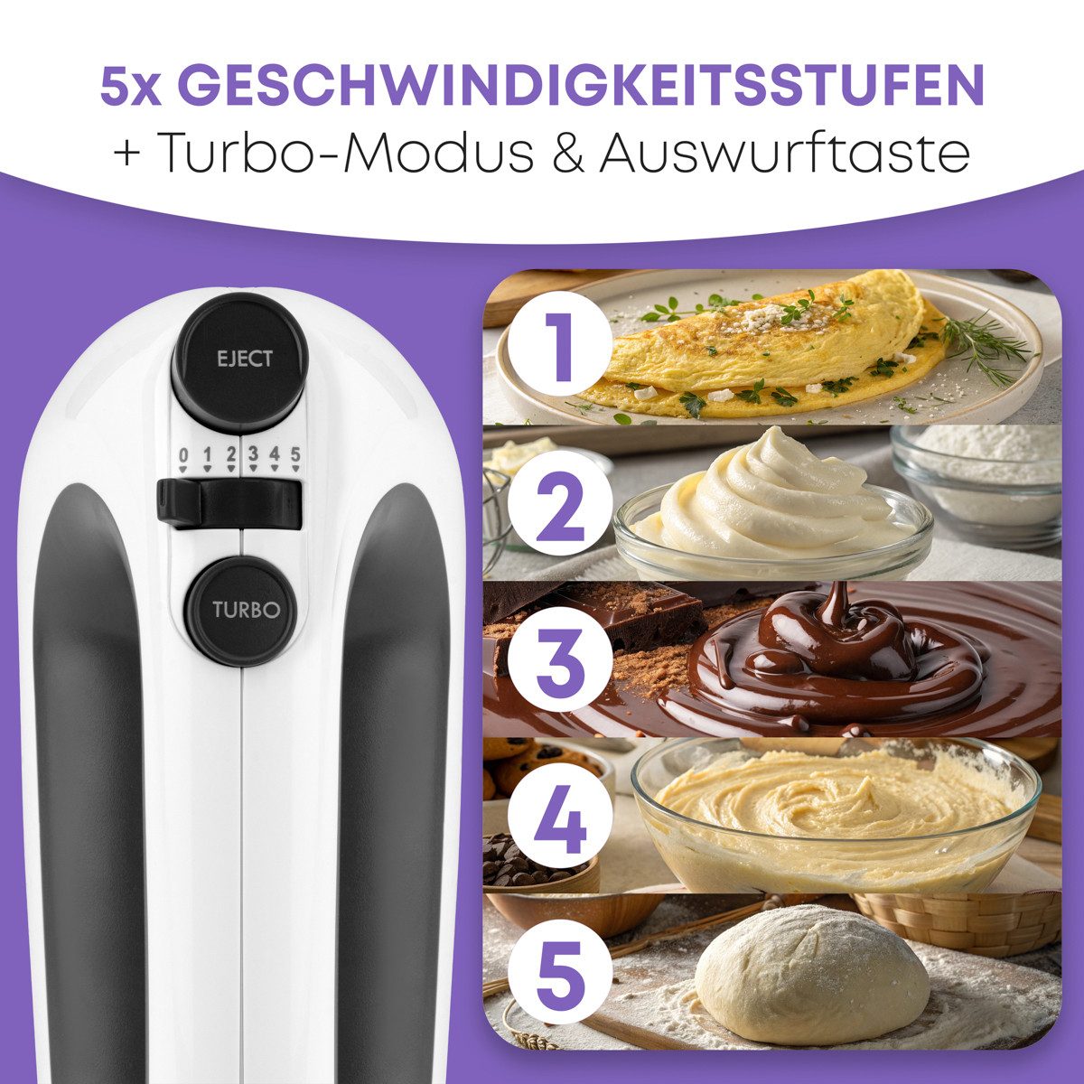 CLATRONIC Handmixer HM 3775, mit kraftvollen 400 Watt-Motor, 5 Stufen