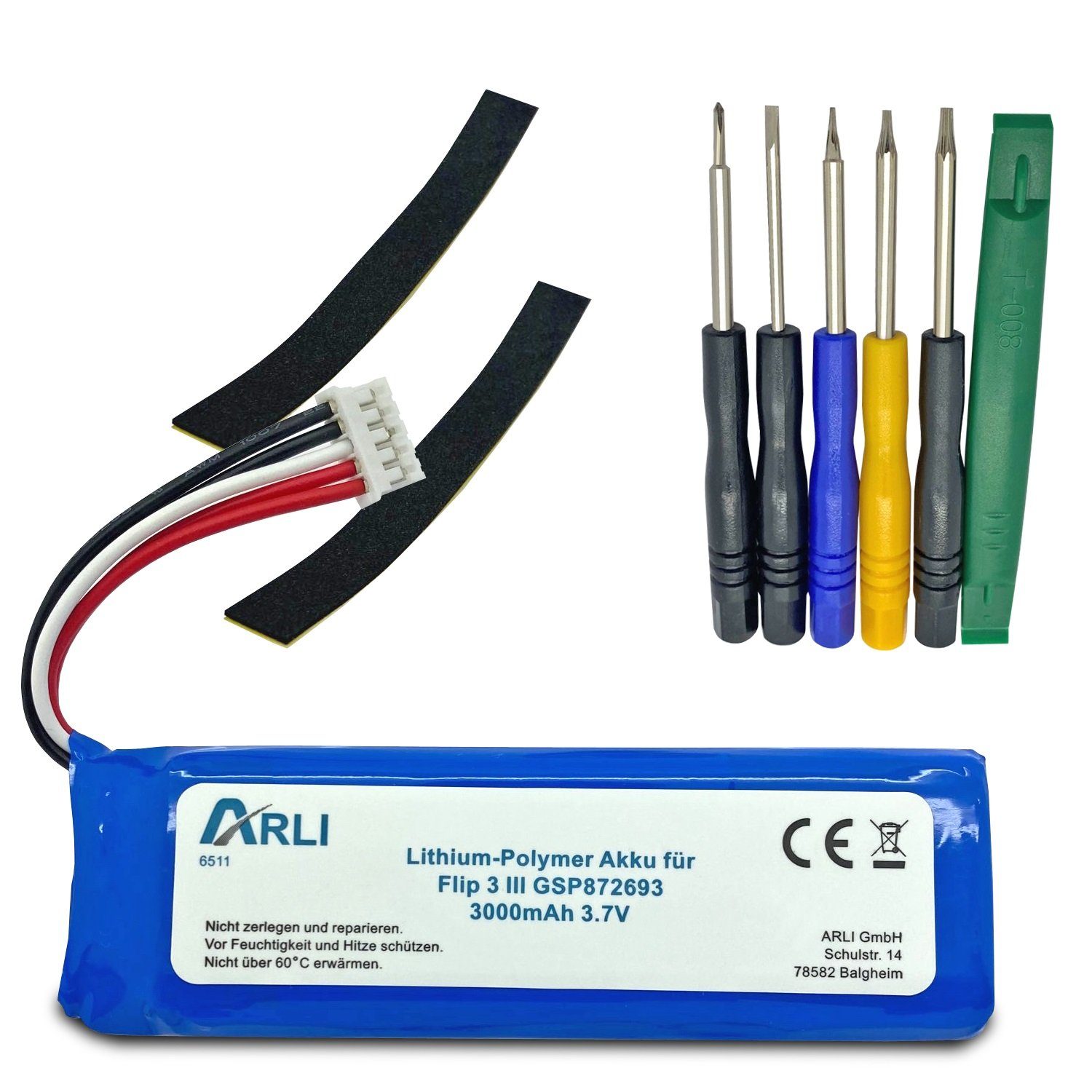 ARLI Akku passend für JBL Flip 3 III GSP872693 3,7V Ersatz Flip3 Akku 3000 mAh (3,7 V, 1 St)