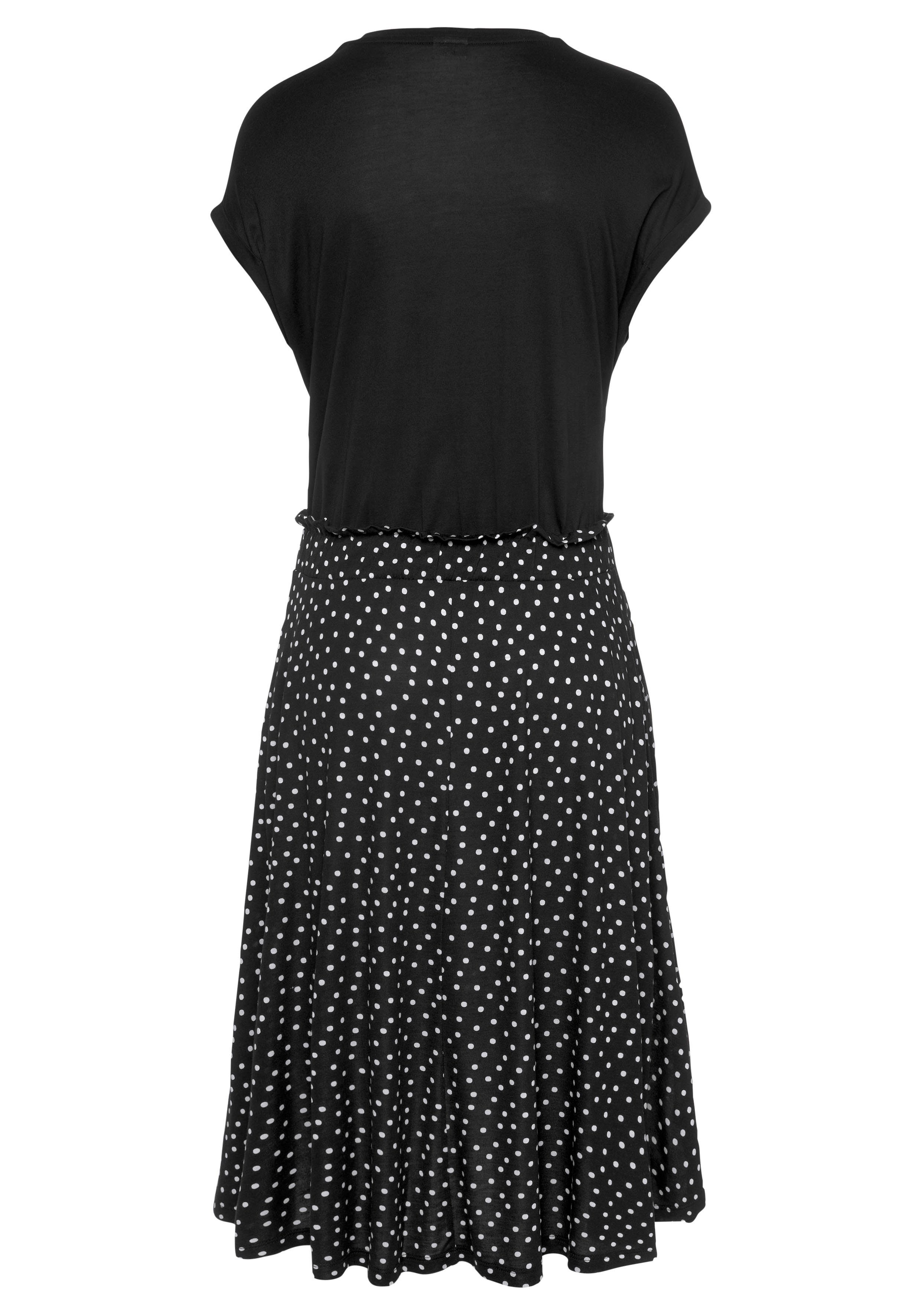 Beachtime by Lascana Jerseykleid mit Rüschenkante in der Taille, Rock mit Taschen, sommerlich Legeres Sommerkleid mit Polka-Dots, Strandkleid aus Viskosejersey – Bild 4 von 5