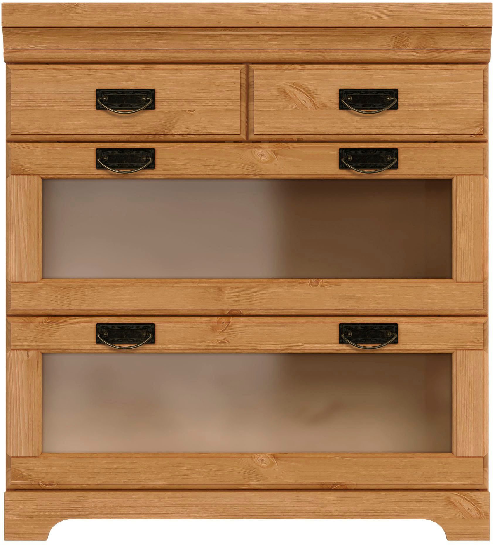 Home affaire Unterschrank Rügen Breite 80 cm, Kiefer massiv, Schubkästen mit Glaseinsatz