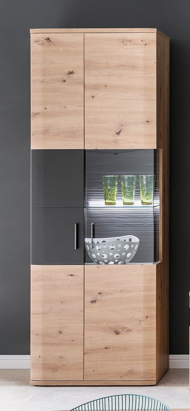 MCA furniture Wohnwand Wohnwand Anbauwand Cortona, Balkeneiche / anthrazit, 3-teilig, (3-St)