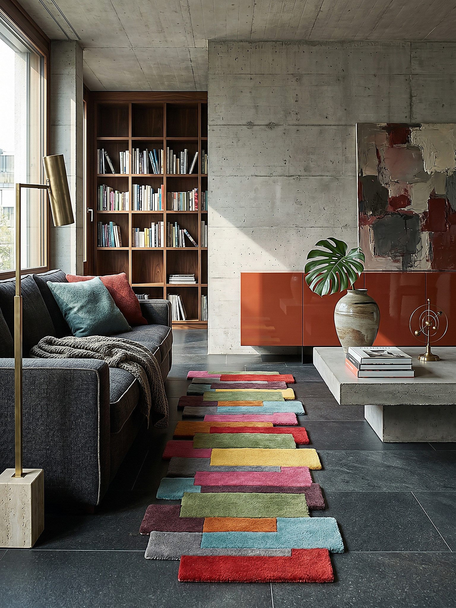 KADIMA DESIGN Wollteppich HALLEIN Teppich modern Diele Flur robust abstrakt 60x230 Multi, Läufer, Höhe: 14 mm, 100% Wolle, 10 mm Kurzflor, hochwertig, Collage-G – Bild 3 von 5