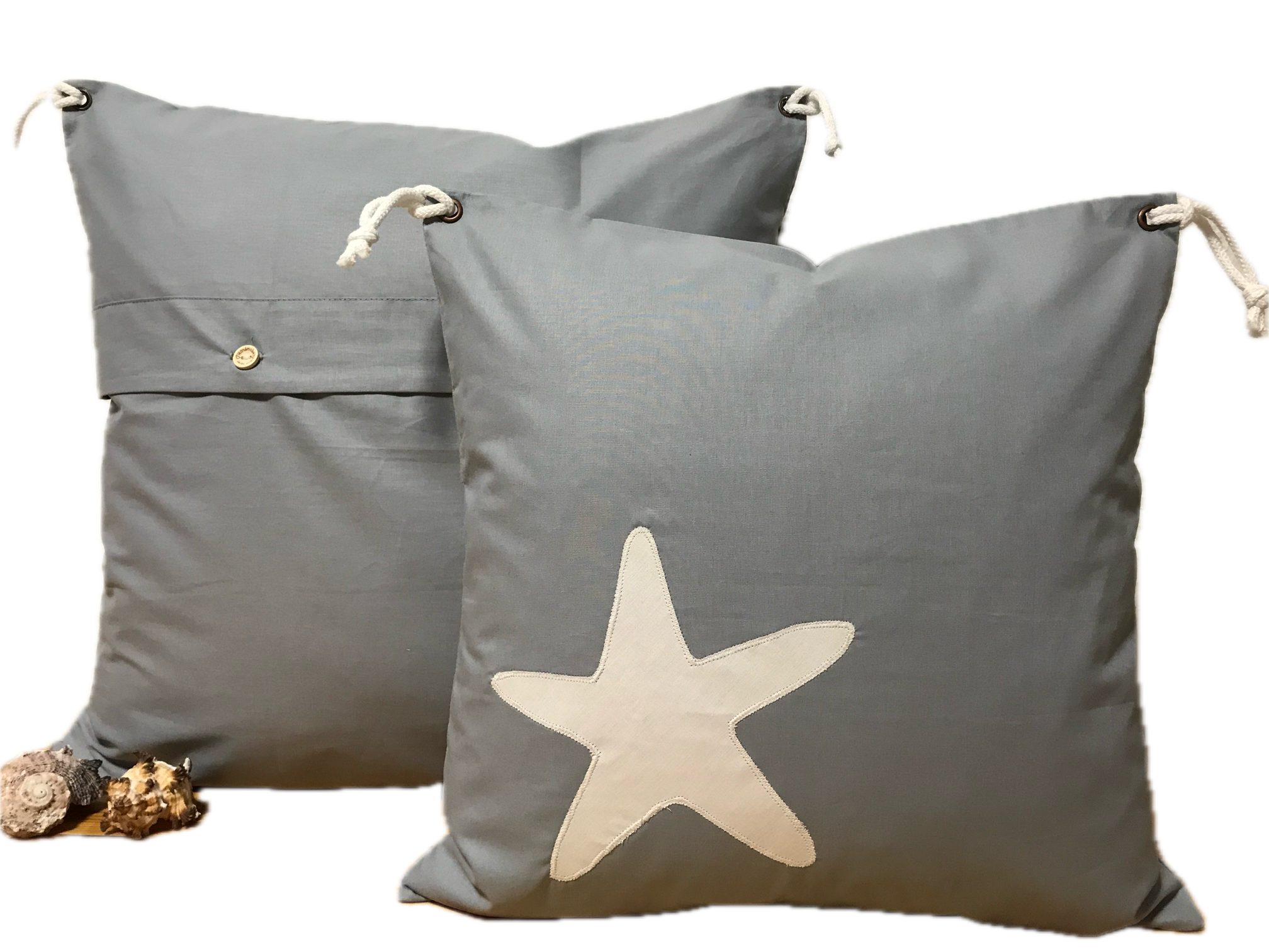 Ammerkind Dekokissen Maritime Kissenhülle, Landhausstil *Seestern* grau/weiß, 100% Handarbeit, Kissenhülle ohne Füllung