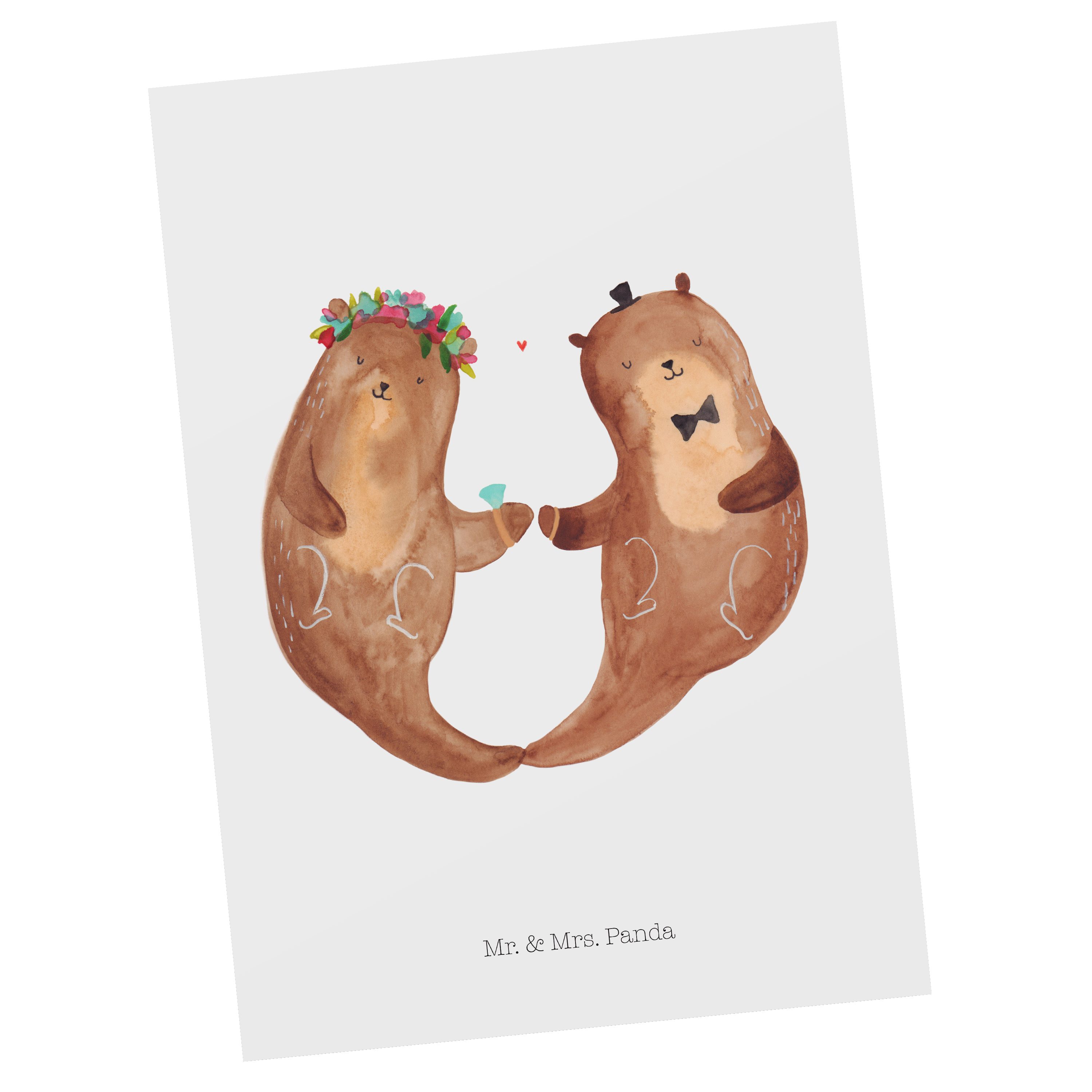 Mr. & Mrs. Panda Postkarte Hochzeitspaar Otter - Weiß - Geschenk, Geschenk zur Hochzeit, Einladu