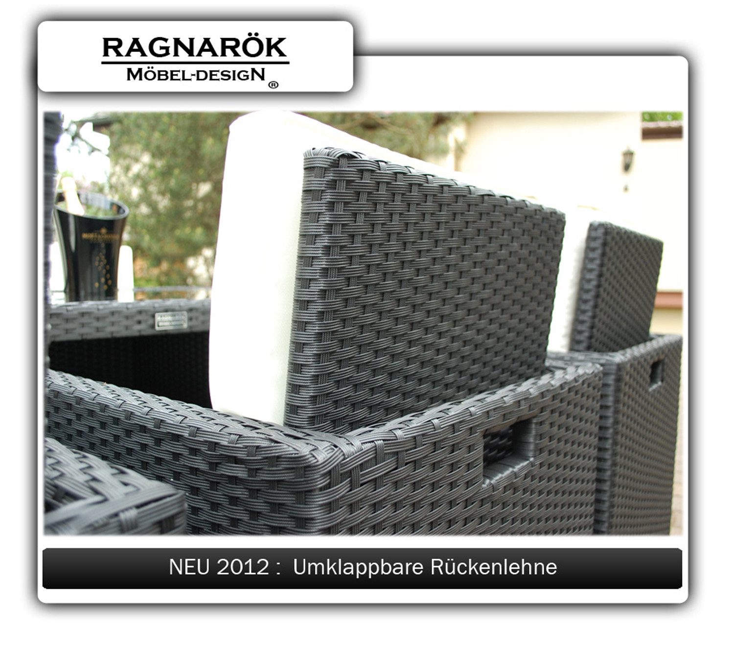 Ragnarök Möbel-Design Garten-Essgruppe Heimdall Esstisch Set 8+4, (Set, Polyrattan, Alu), Würfelsystem, klappbare Rückenlehne