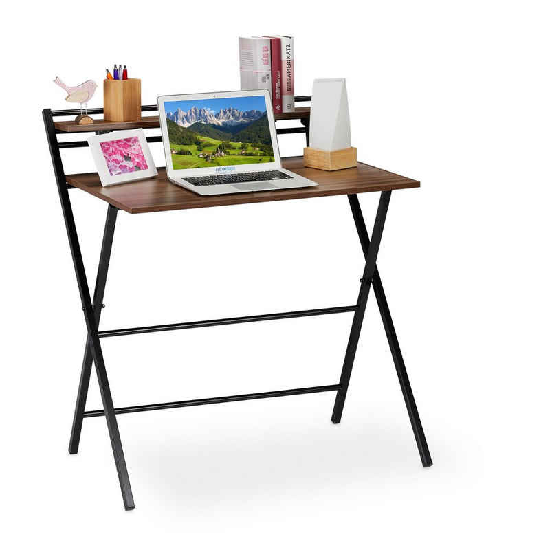 relaxdays Schreibtisch »Schreibtisch klappbar mit Ablage«, Holz / Schwarz