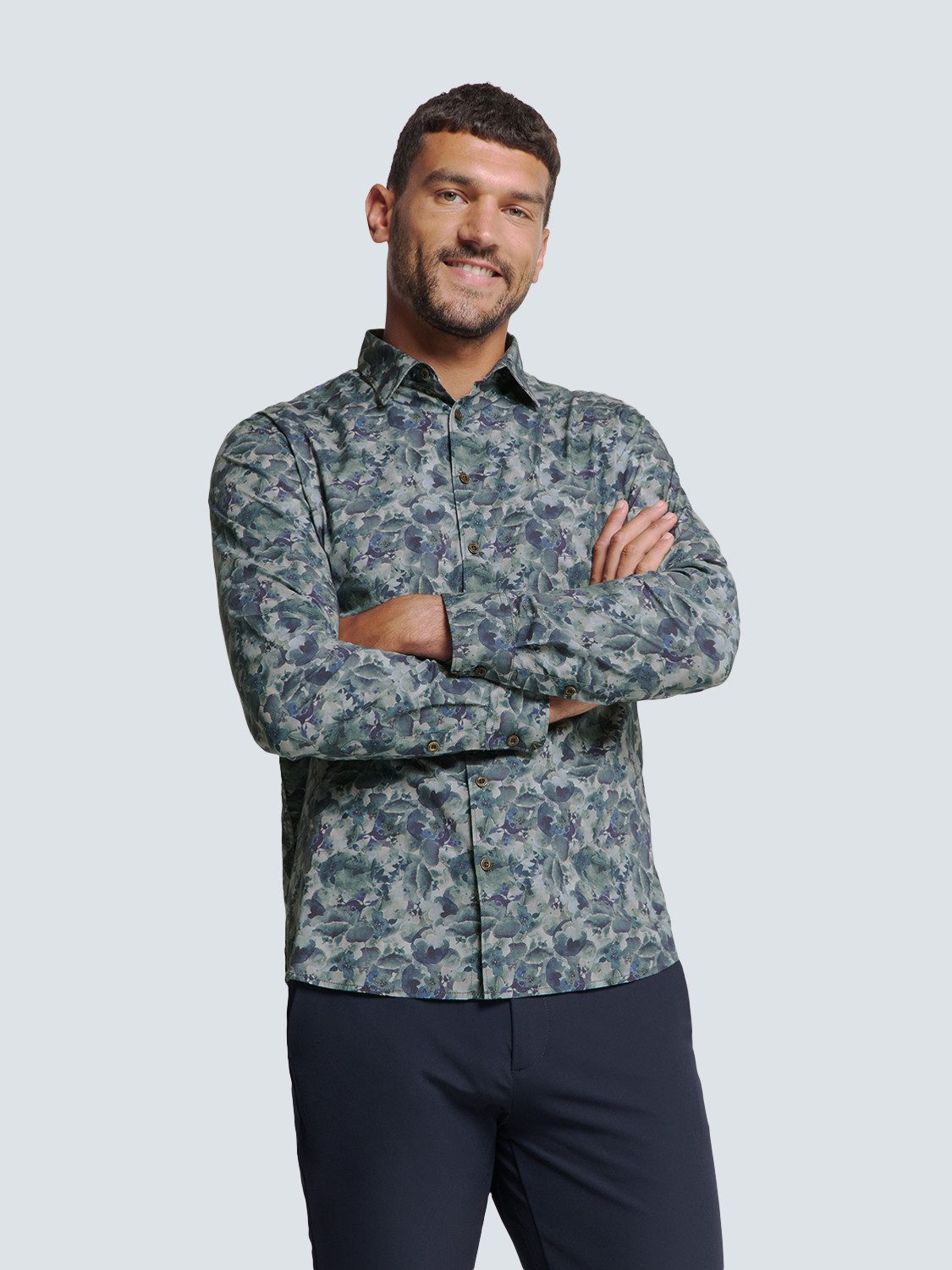 Langarmhemd No Excess Stretch-Hemd mit Print