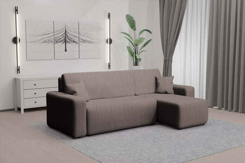 Compleo Ecksofa mit Schlaffunktion und Bettkasten LAGAS, Cordstoff, Breite: 244 cm, Made in Europe, Modern Wohnzimmer