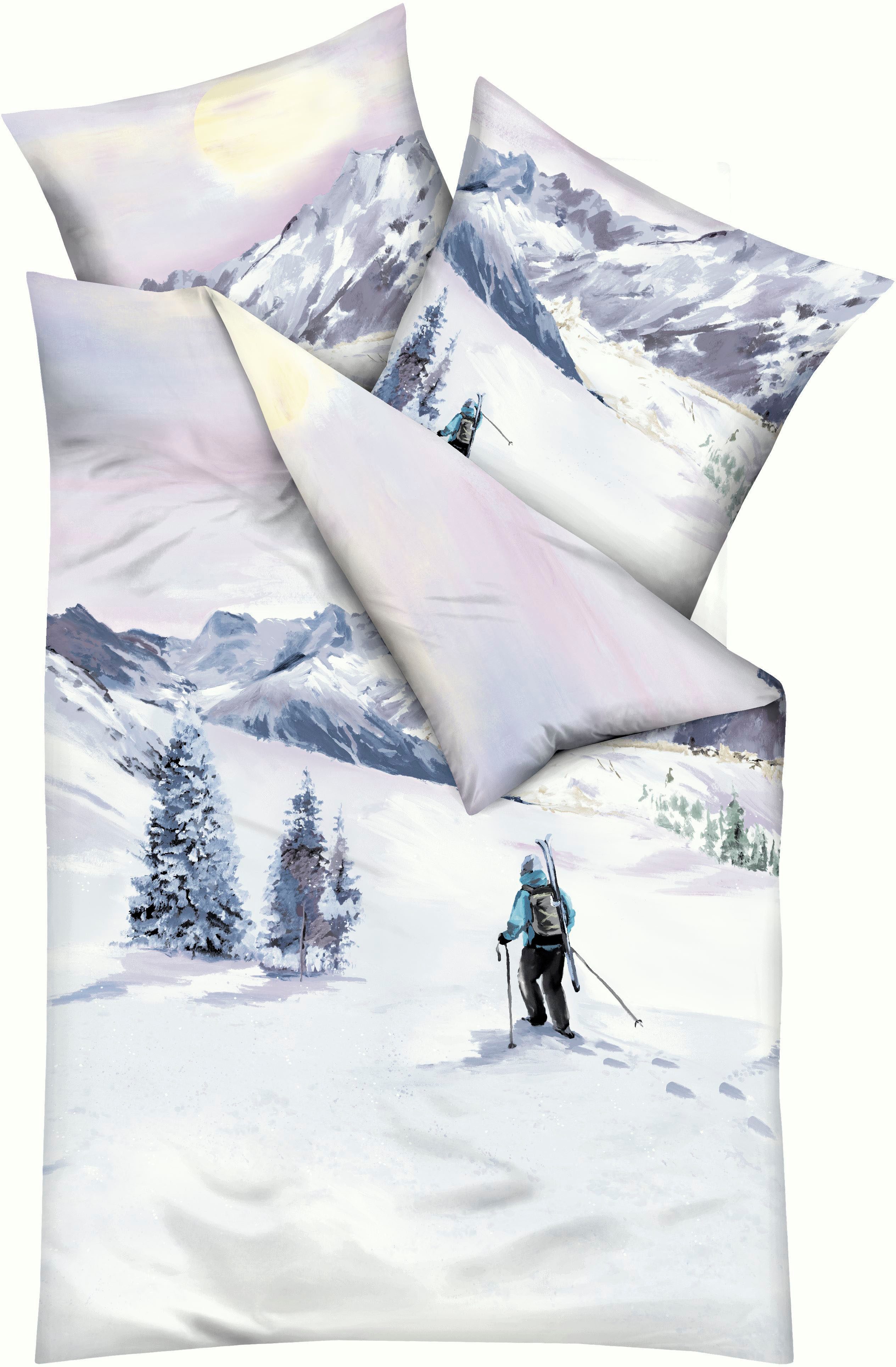 Bettwäsche Winter Wanderer, Kaeppel, Feinbiber, 2 teilig, Mit Skifahrer