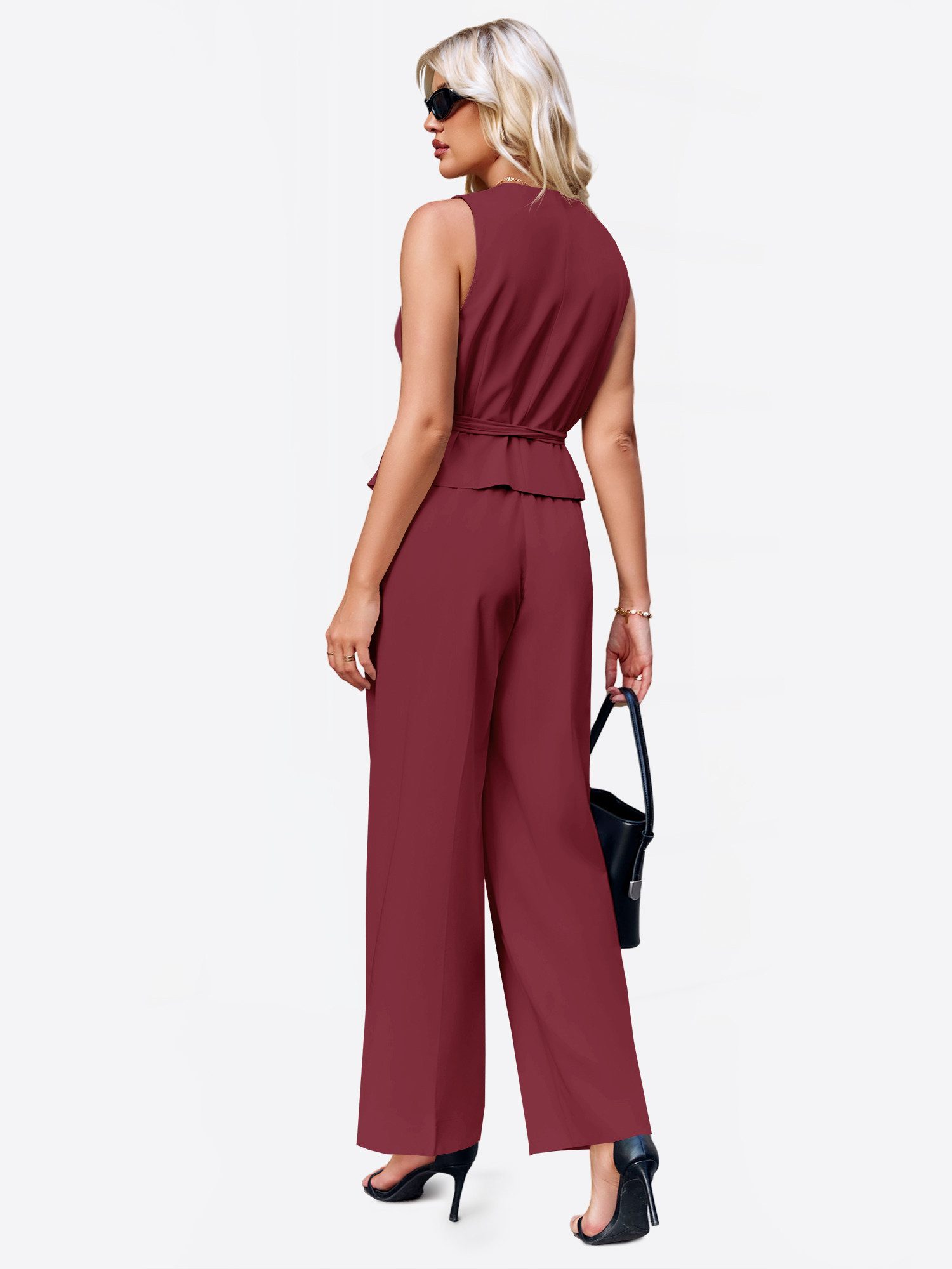Imily Bela Hosenanzug Dame Sommer Outfit im 2-teiligen Set Casual Suit Set (Set, 2-tlg., 2er-Pack, ärmellos Weste mit Kordelzüge+weiten Hosen mit Knopf) in Unifarbe mit Kodelzüge