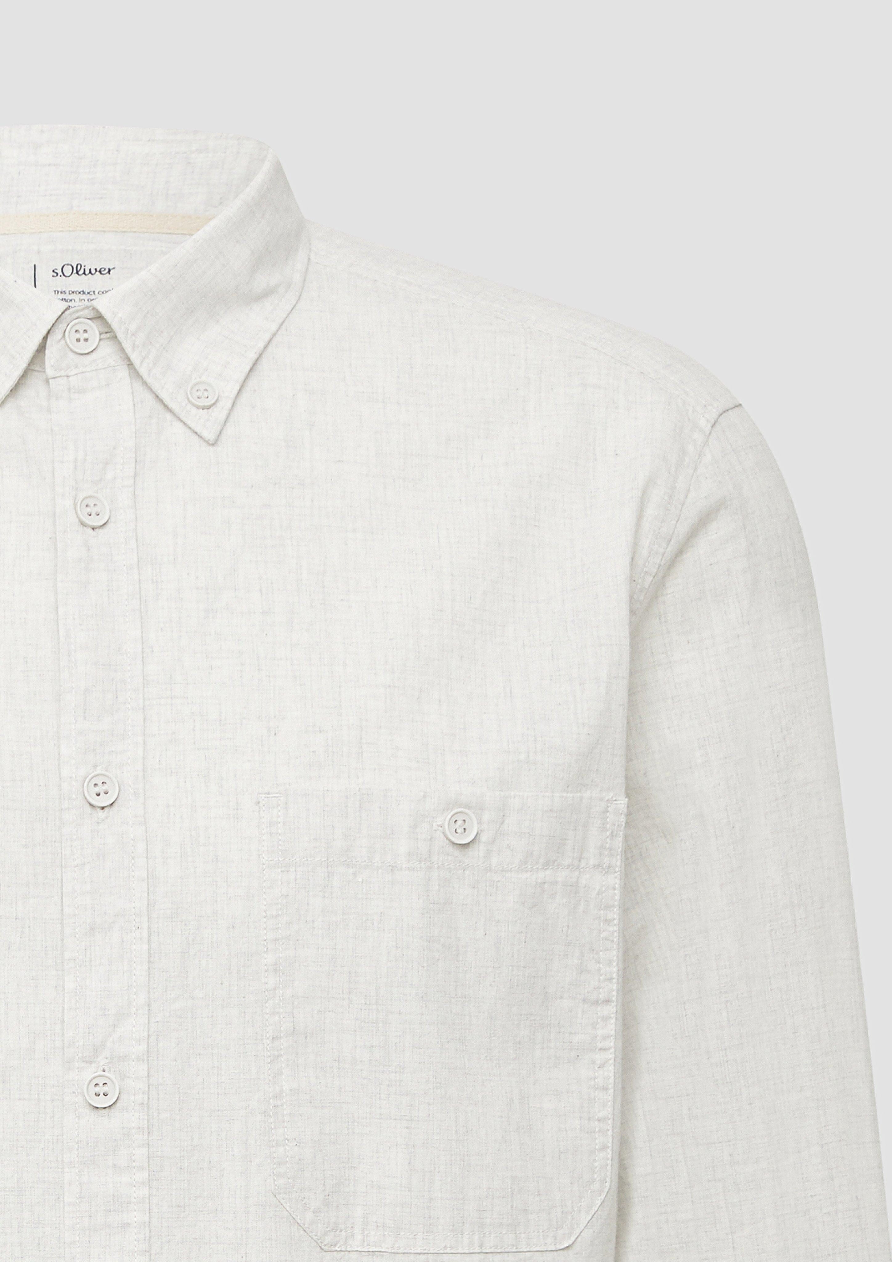 Langarmhemd Regular Fit: Meliertes Baumwoll-Hemd mit Button-Down-Kragen