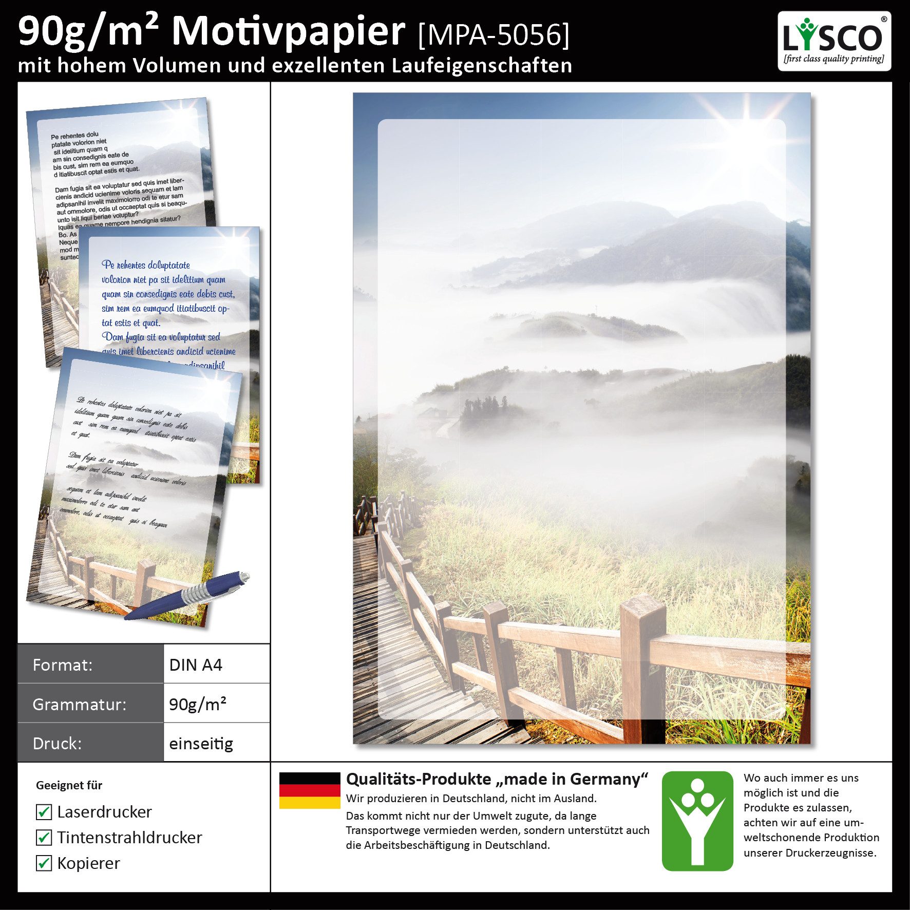LYSCO Briefpapier Motivpapier wunderschöne Natur DIN A4, gut beschreibbar, natürliche Atmosphäre, für alle Drucker geeignet.