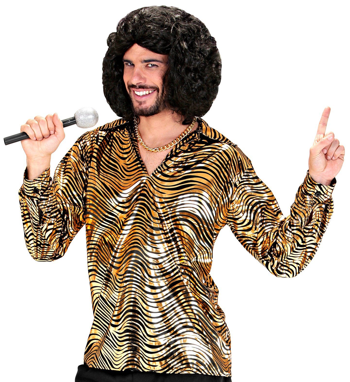Widmann S.r.l. Kostüm Disco Hemd 'Fever' für Herren, Gold Schwarz günstig online kaufen
