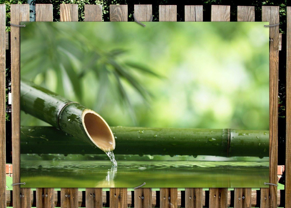 Thumbnail - Wallario Sichtschutzzaunmatten Bambusquelle Bambusrohr mit Wasser