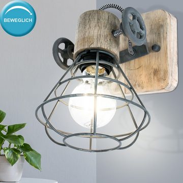 etc-shop LED Wandleuchte, Leuchtmittel inklusive, Warmweiß, Farbwechsel, Retro Wand Lampe Käfig Design Arbeits Zimmer Holz Spot Lampe