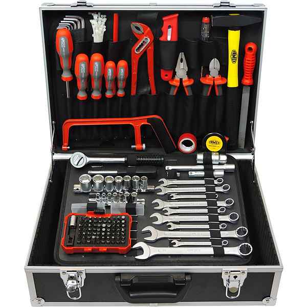 FAMEX Werkzeugset »758-63 Werkzeugkoffer gefüllt mit Werkzeug«, (Werkzeug-Set, 132-St), abschließbar
