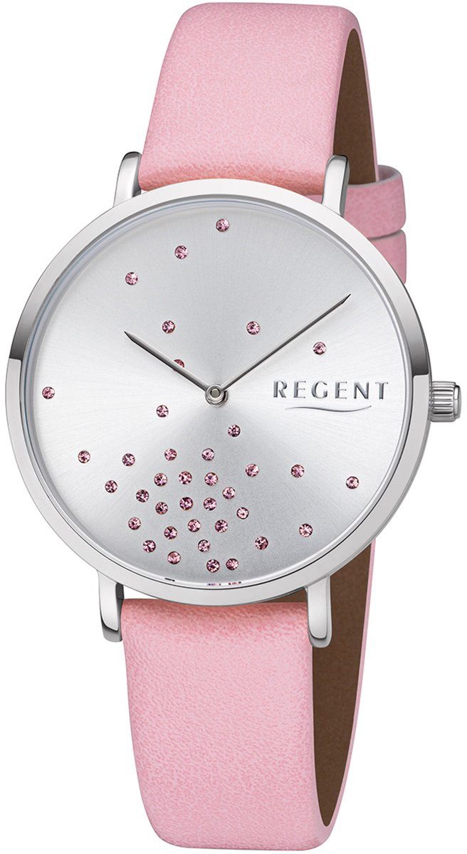 Damen Uhren Regent Quarzuhr URBA597 Regent Damen Uhr BA-597 Leder Armbanduhr, Damen Armbanduhr rund, Lederarmband rosa