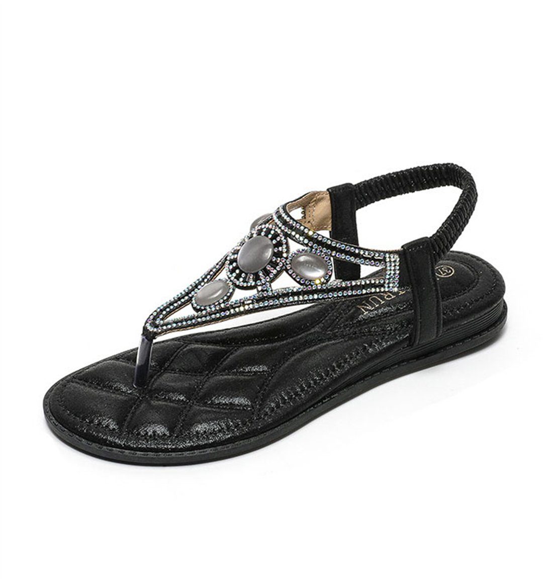 YOOdy~ Sandalen damen sommer Strand Sandalen Mode flache Sommer bequeme Riemchensandale Schwarz