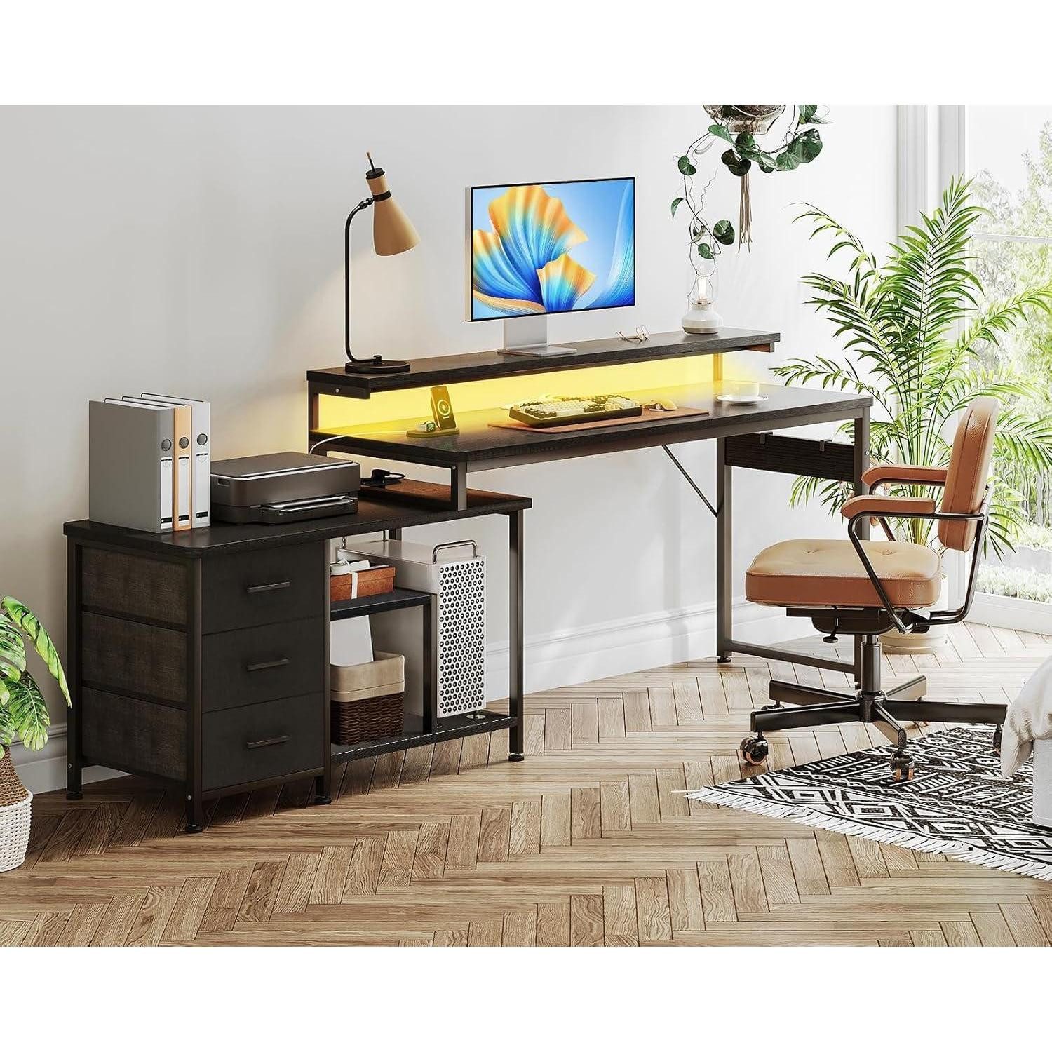 LuxusKollektion Eckschreibtisch Schreibtisch L Form LED Gaming mit USB Schw günstig online kaufen