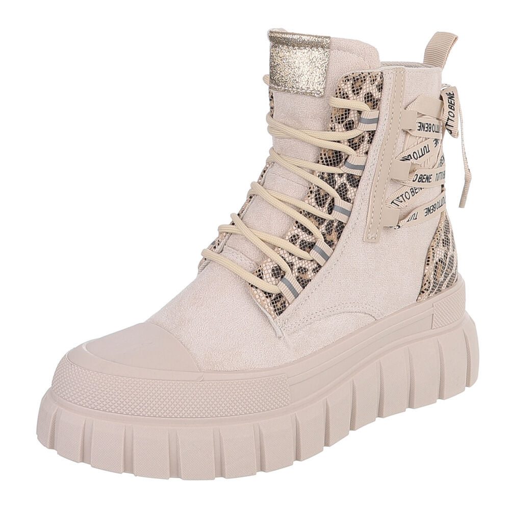 Damen Plateau-Bootie mit Schnürung und Riemen-Details Schnürstiefelette