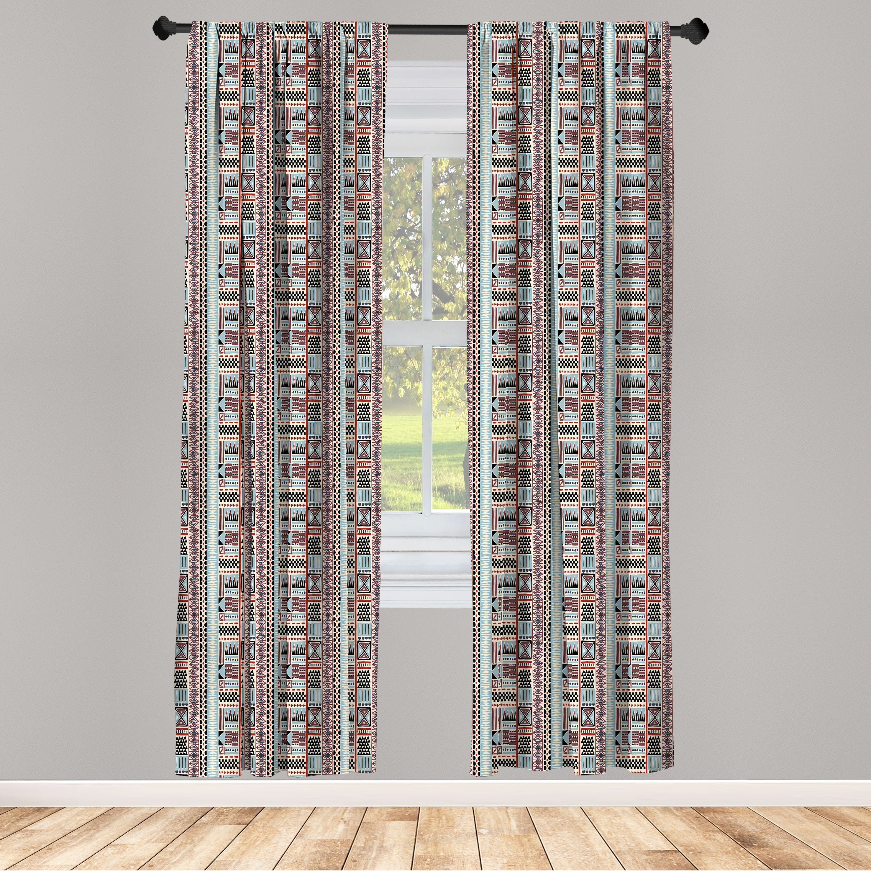 Gardine Vorhang für Wohnzimmer Geometrische Formen Dekor, Microfaser, Schlafzimmer Volk Abakuhaus, Stammeskunst
