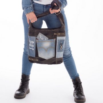 Sunsa Umhängetasche Hobo Tasche aus recycelten Jeans und schwarze Canvas. Vintage Retro Still Crossbody Bag, Aus rececelten Materialien