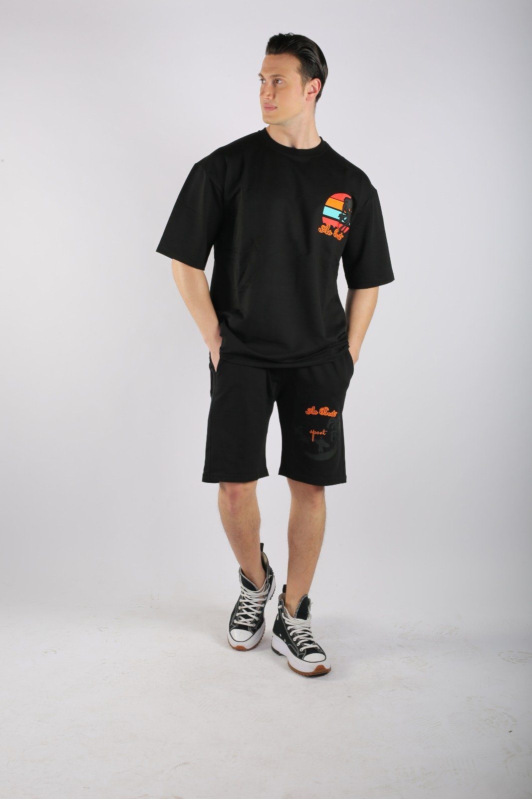 Shorts (Set, Schwarz T-Shirt Shorts ALGINOO & T-Shirt Short) & + T-Shirt