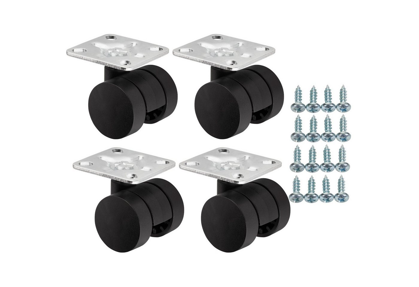 SO-TECH® Möbelrolle Lenkrollen AACHEN Ø 35 mm schwarz inkl. Schrauben, (4-St), ohne Bremse (Feststeller), belastbar bis 40 kg pro Rolle