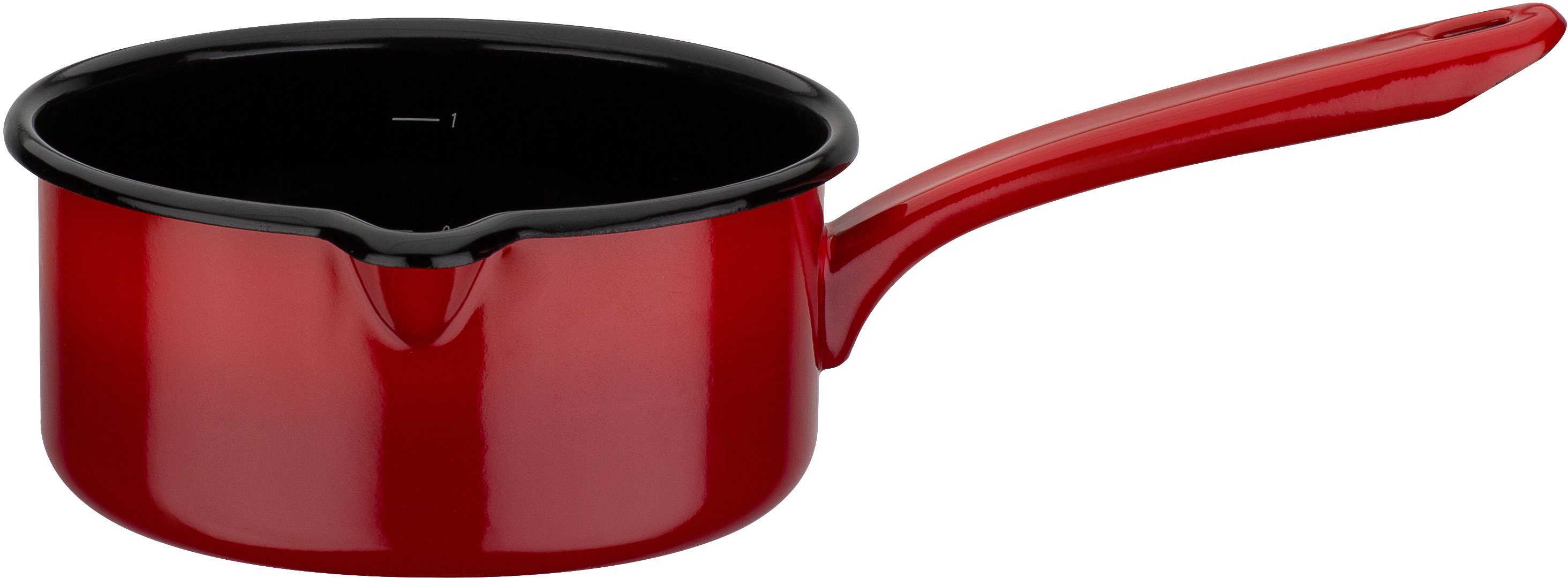 GSW Topf-Set Red Shadow, Emaille (Set, 7-tlg., je 1 Kochtopf 16/20/24 cm, 1x Stielkasserolle 16 cm), Induktion
