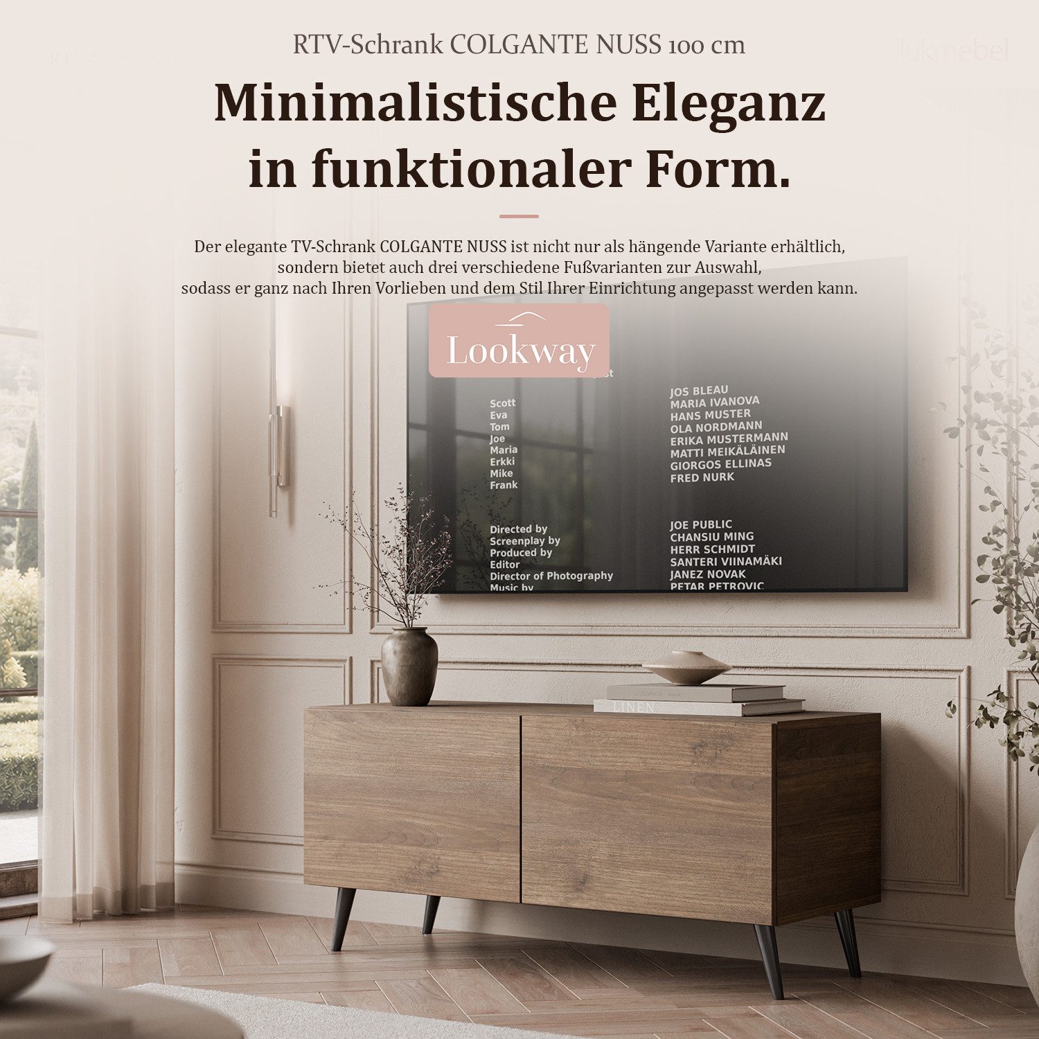 Lookway TV-Schrank COLGANTE Nussbaum 100 auf Beinen