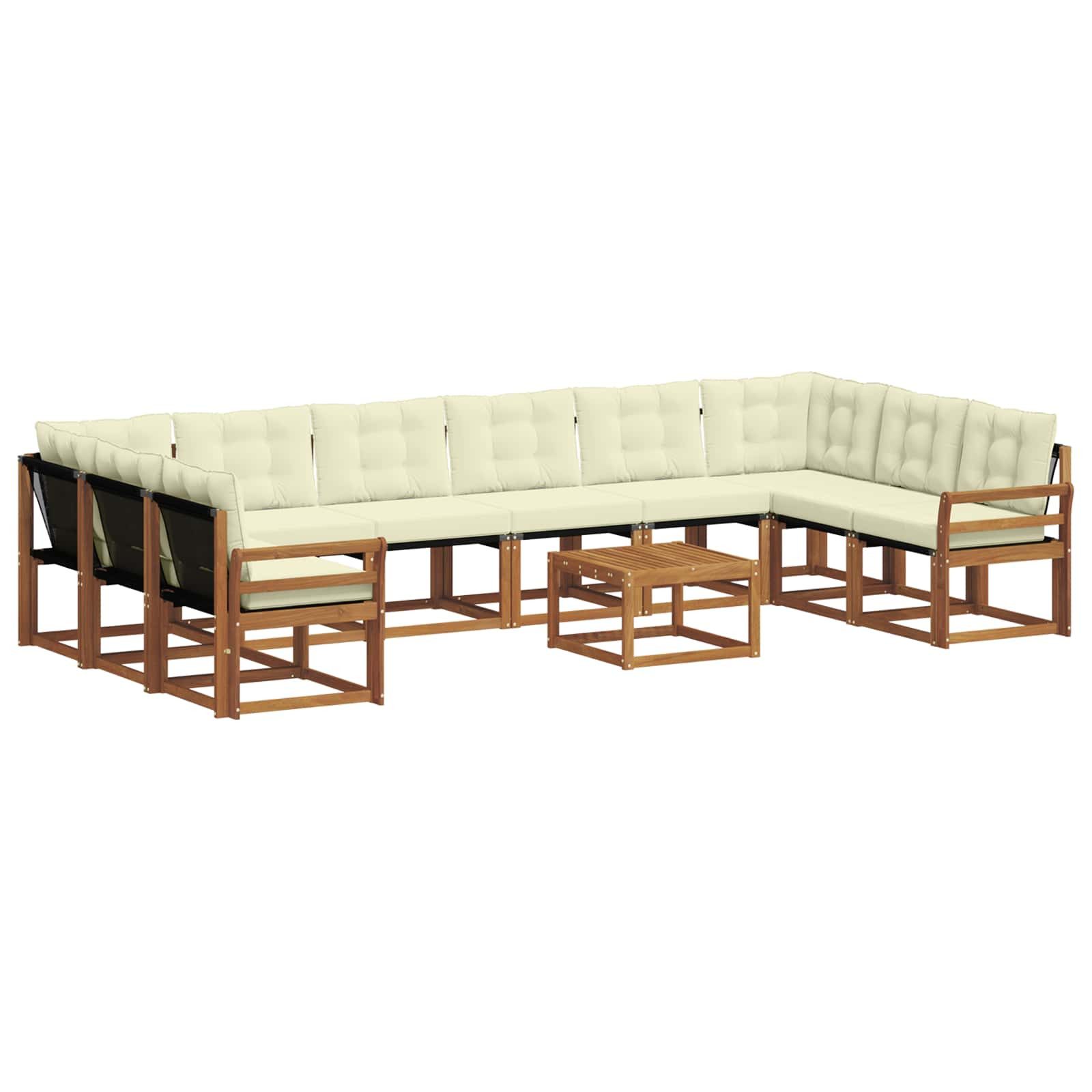 vidaXL Gartenlounge-Set Outdoor-Sofagarnitur mit Kissen 11 pcs Natur und Creme, (11-tlg)