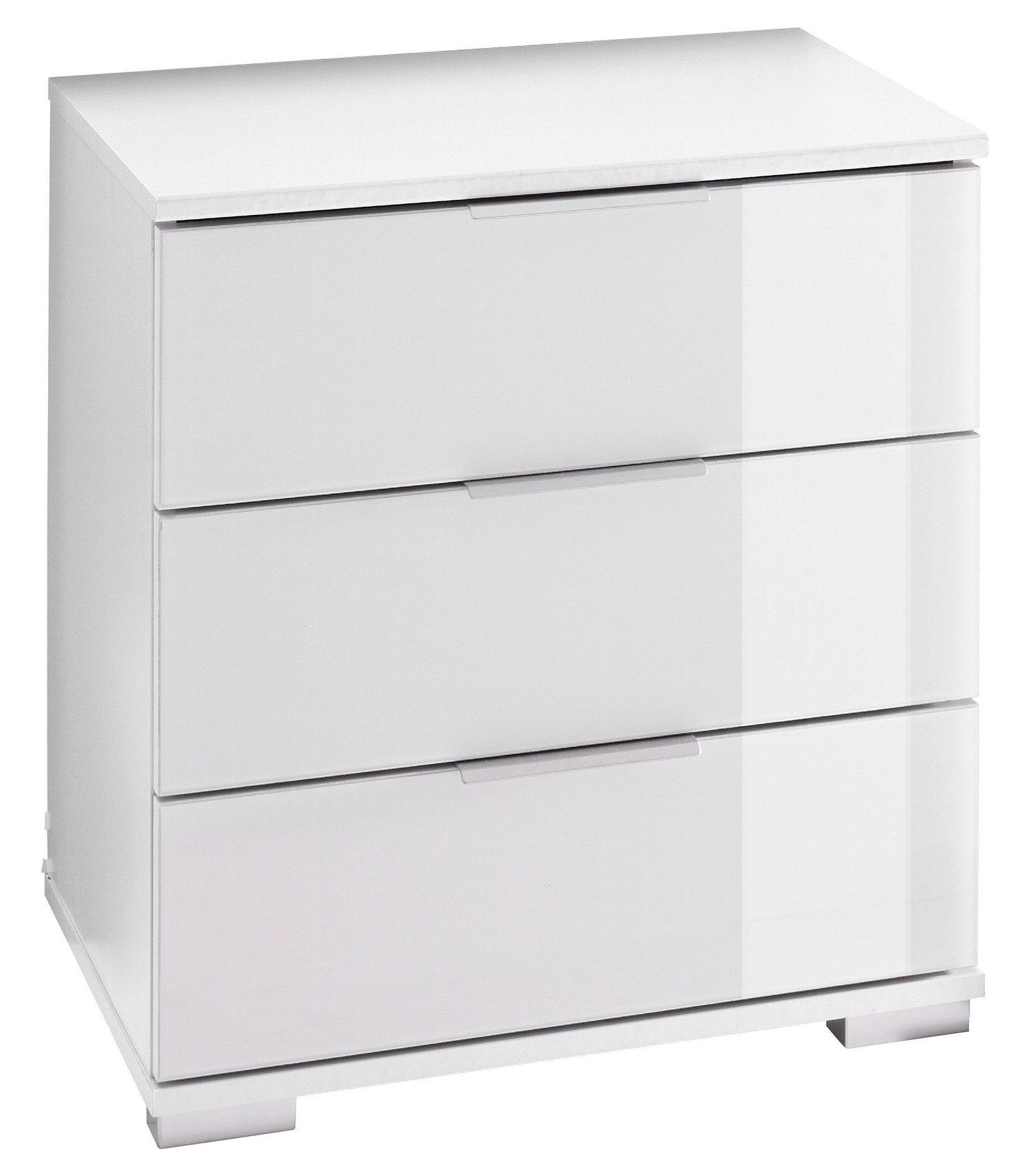 Wimex Nachtkonsole Easy Plus (3 Schubladen mit Metallauszug, 1 St., moderne Optik, alufarbene Kantengriffe aus Metall, Füße in alufarben), 52cm weiß Front Weißglas