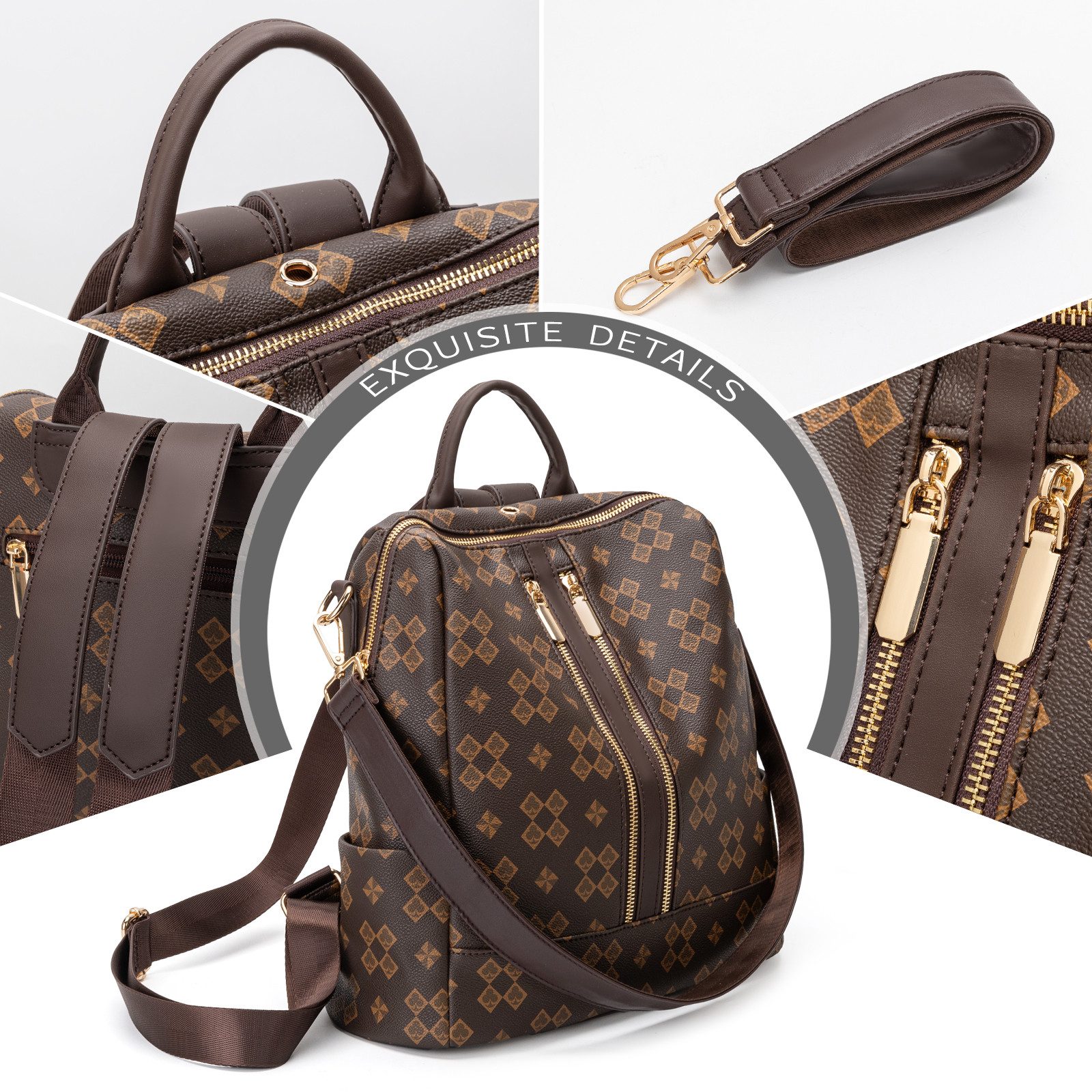 Toomoke Rucksack Damen Rucksack, Kleine 2 in 1 Rucksackhandtasche (Wasserdichte Leder Schultaschen, Geldbörse Umhängetasche Handtasche Rucksack), Geschenk,Anti-Diebstahl Tagesrucksack Schultertaschen