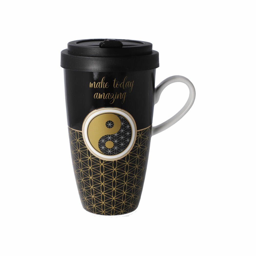 Goebel Coffee-to-go-Becher Künstlertasse Yin Yang schwarz, Fine Bone China