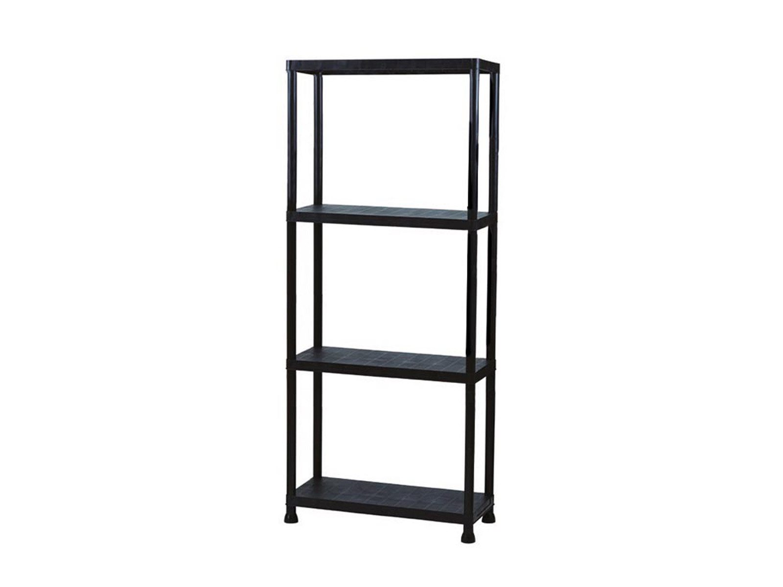 PEREL Wandregal, Regal für Keller und Draußen, Kunststoff Schwarz, 4 Böden, 60cm breit