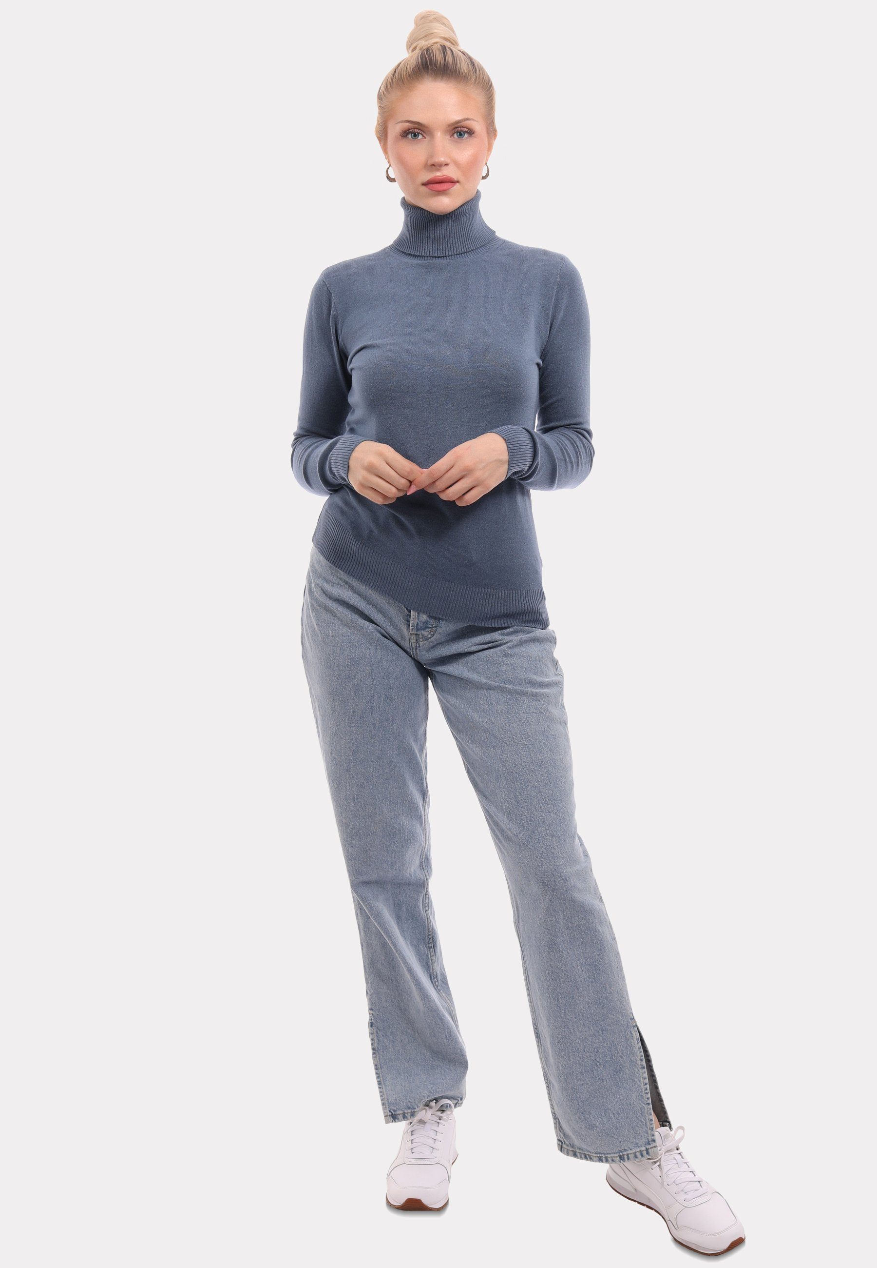 YC Fashion & Unifarbe Rollkragenpullover Style Basic aus in Feinstrick Rollkragenpullover (1-tlg) jeansblau