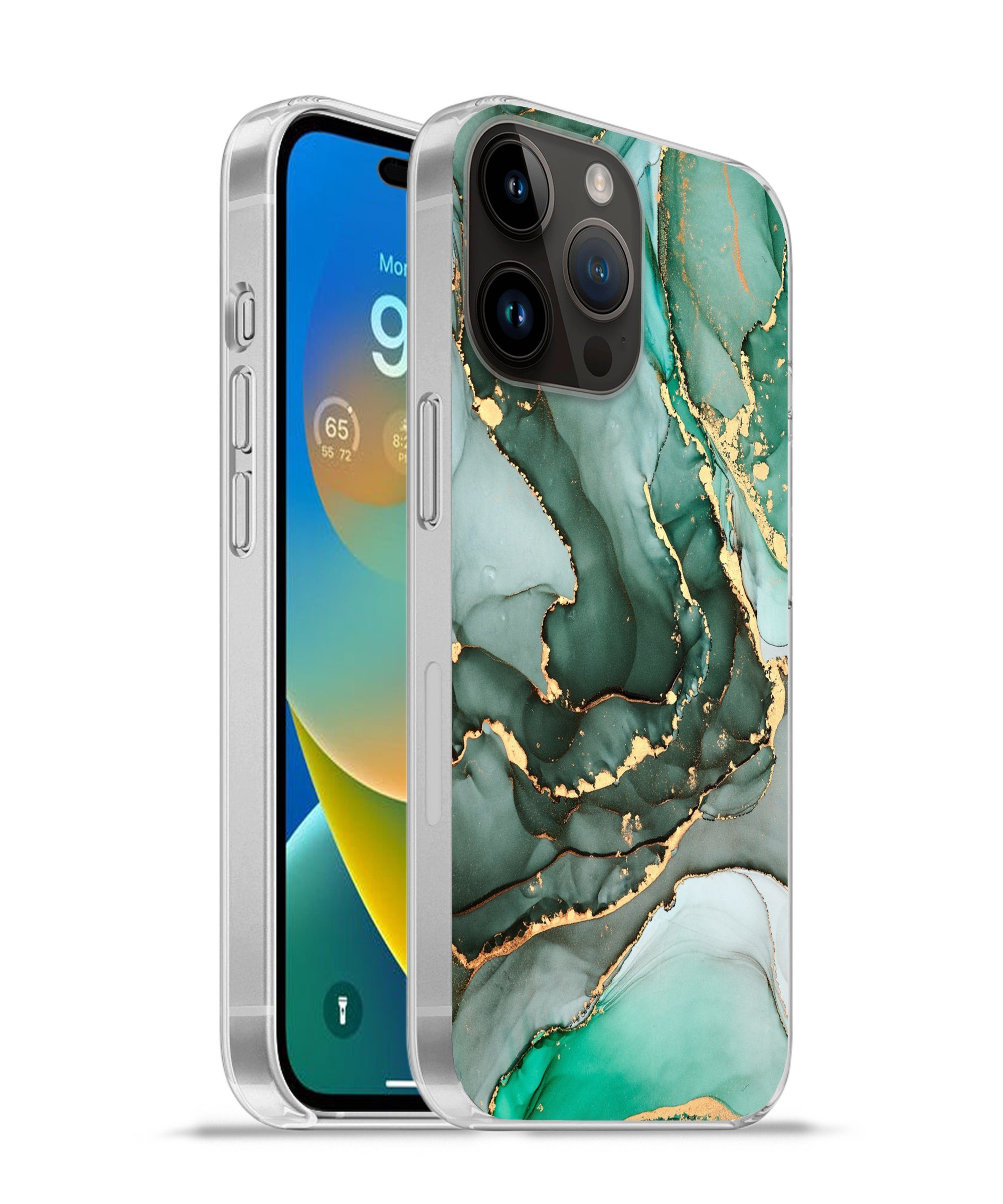 MuchoWow Handyhülle für Apple iPhone 14 Pro Gold - Marmor - Grün - Luxus - Marmoroptik - G, Smartphone-Bumper, Print, Handy Schutzhülle Dünn