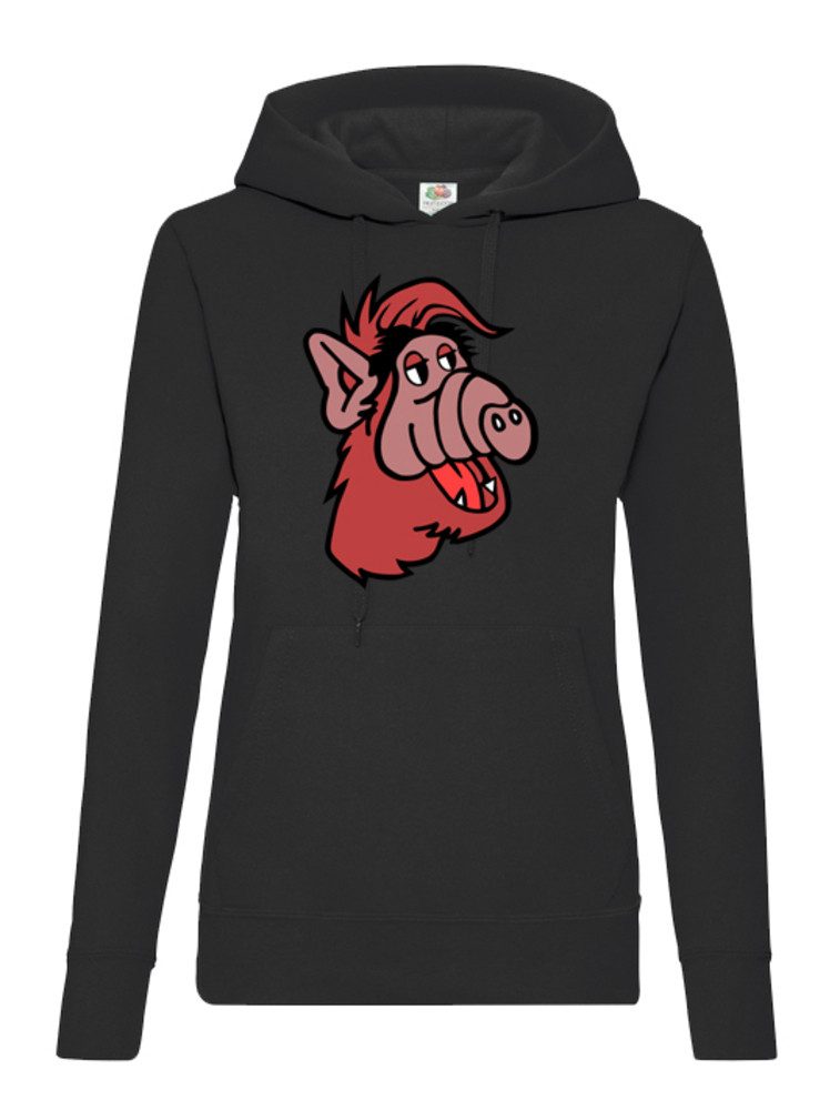 Blondie & Brownie Hoodie Alf Frontprint Damen Hoodie Cartoon Print Rundhals Freizeit Design (Einzelstück, Einzelartikel) Alf D Hoodie Kultmotiv Frontprint