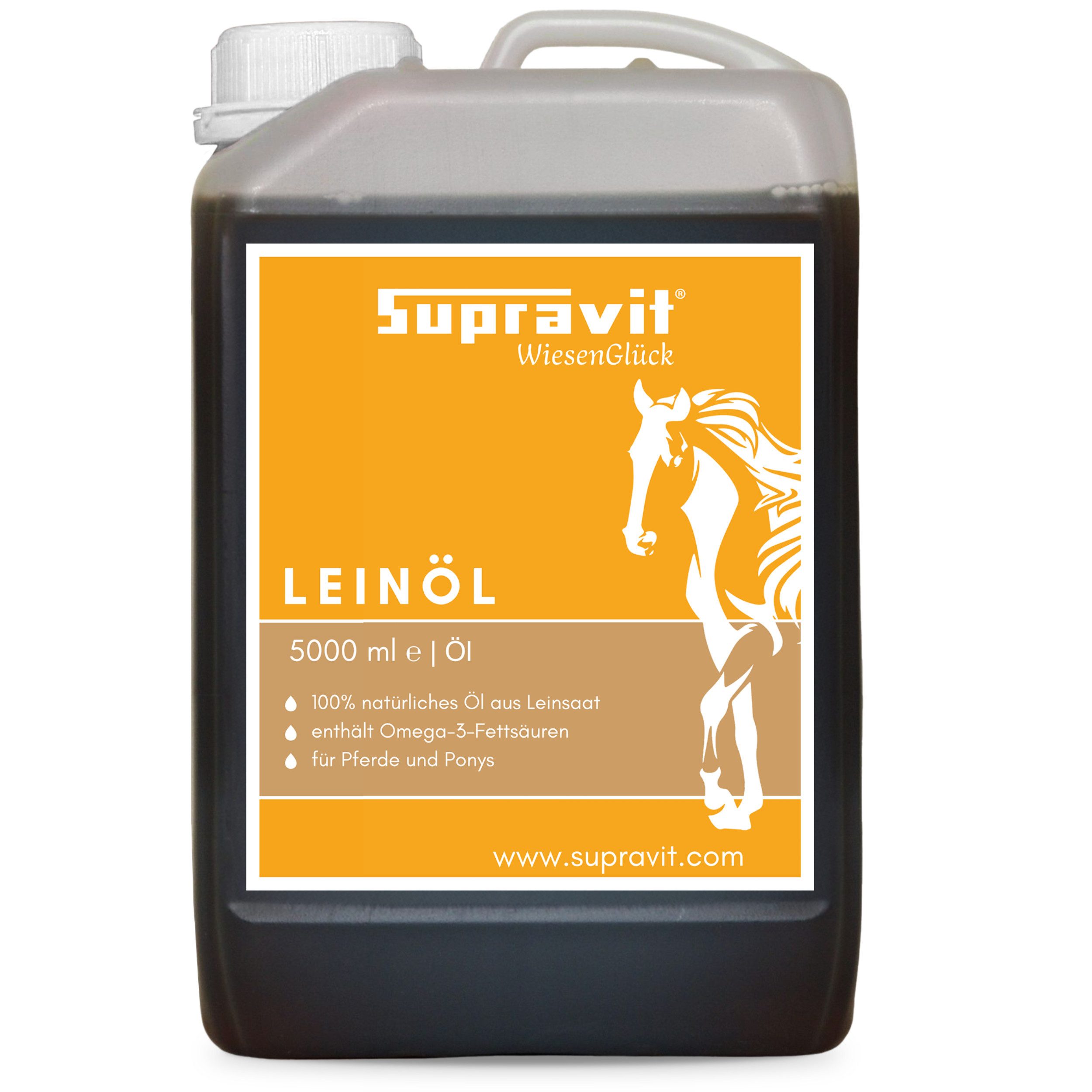 Supravit Leinöl Liquid für Pferde 5 Liter - 100% natürliche Unterstützung, Nahrungsergänzungsmittel für: Pferd