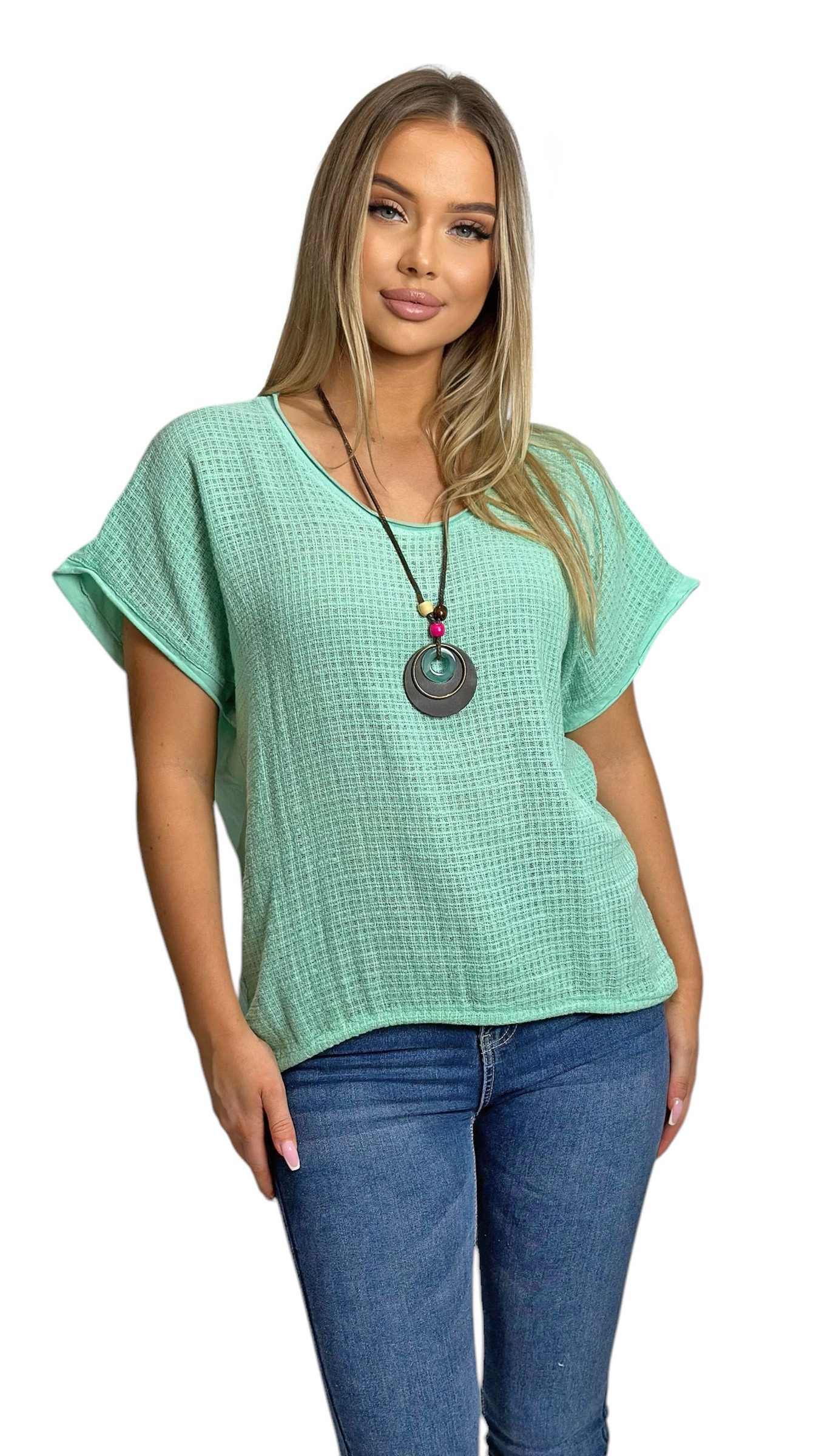 Mississhop Kurzarmshirt Modebewusst & Komfortabel: 100 % Baumwoll-Shirt mit Kette M. 386