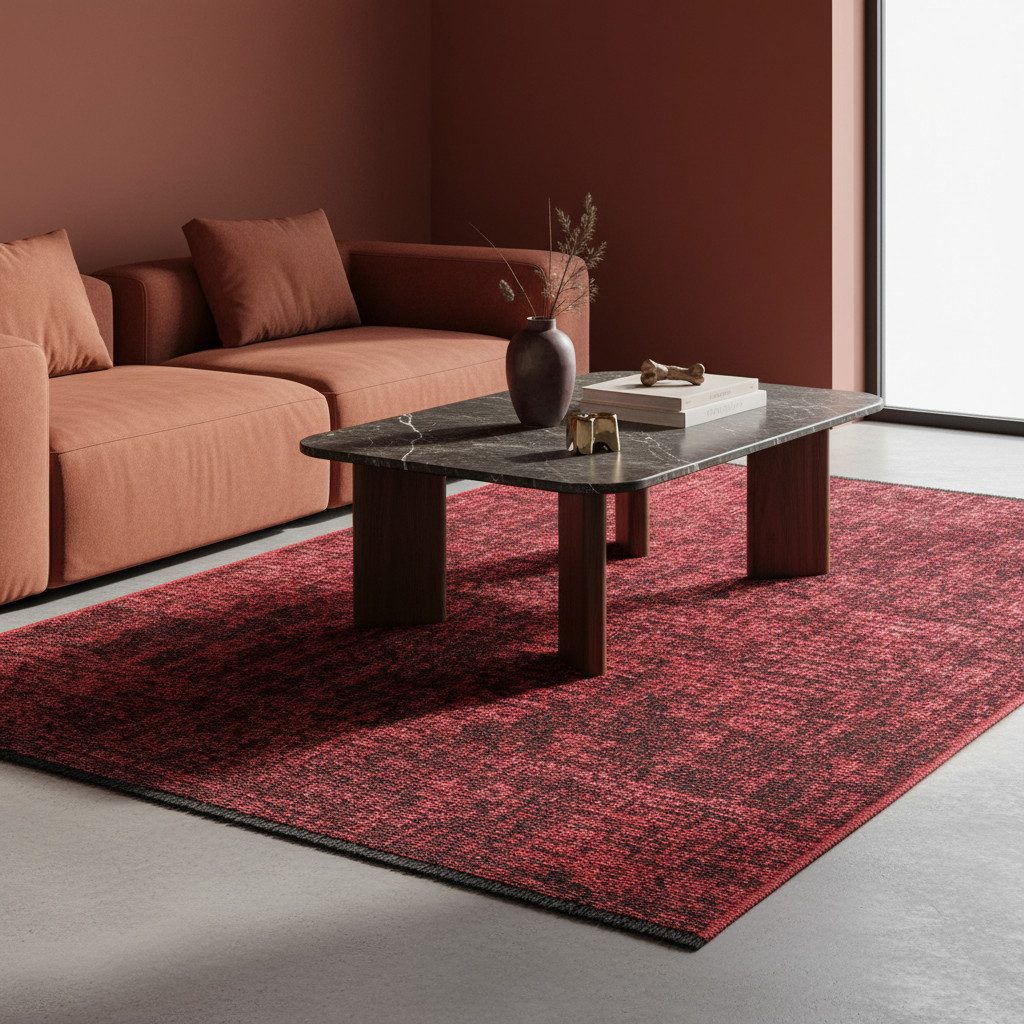KADIMA DESIGN Wollteppich Kurzflor Teppich KOFEL Baumwolle Uni Waschbar Läufer Flur Küche, Läufer, Höhe: 9 mm, Rot, 80x150 cm, Modern Esszimmerteppich Einfarbig – Bild 4 von 5