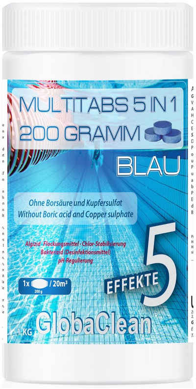 GlobaClean Chlortabletten 1 kg Pool Chlor Multitabs 5in1 200g BLUE