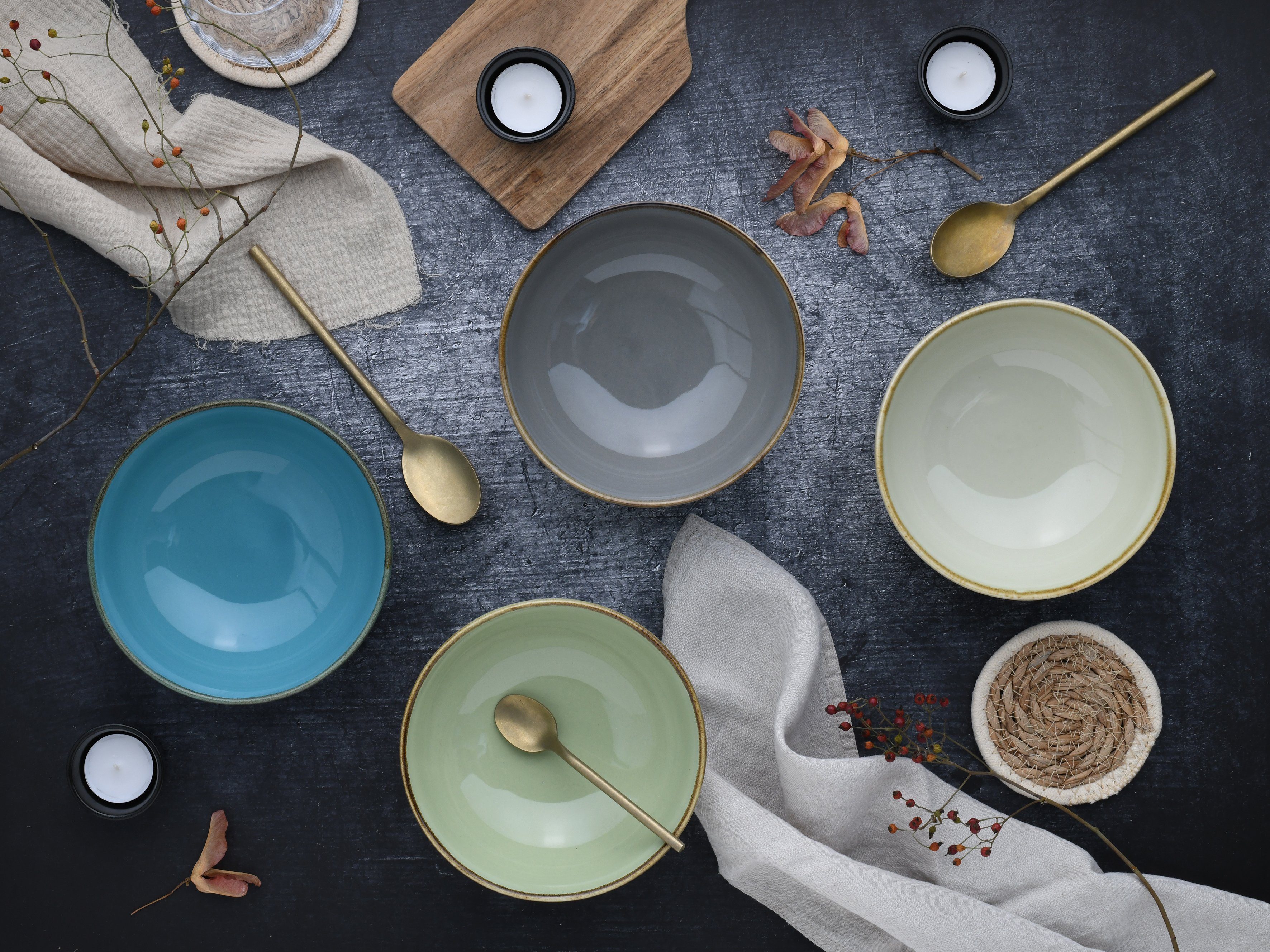 CreaTable Schale NATURE COLLECTION, Steinzeug, (Set, 4-tlg), Salatschale, Müslischale, in Naturfarben, Ø 16,5 cm