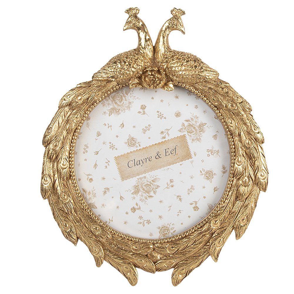 Clayre & Eef Bilderrahmen Bilderrahmen Rund Gold Pfau Ø 13 cm – Clayre & Eef
