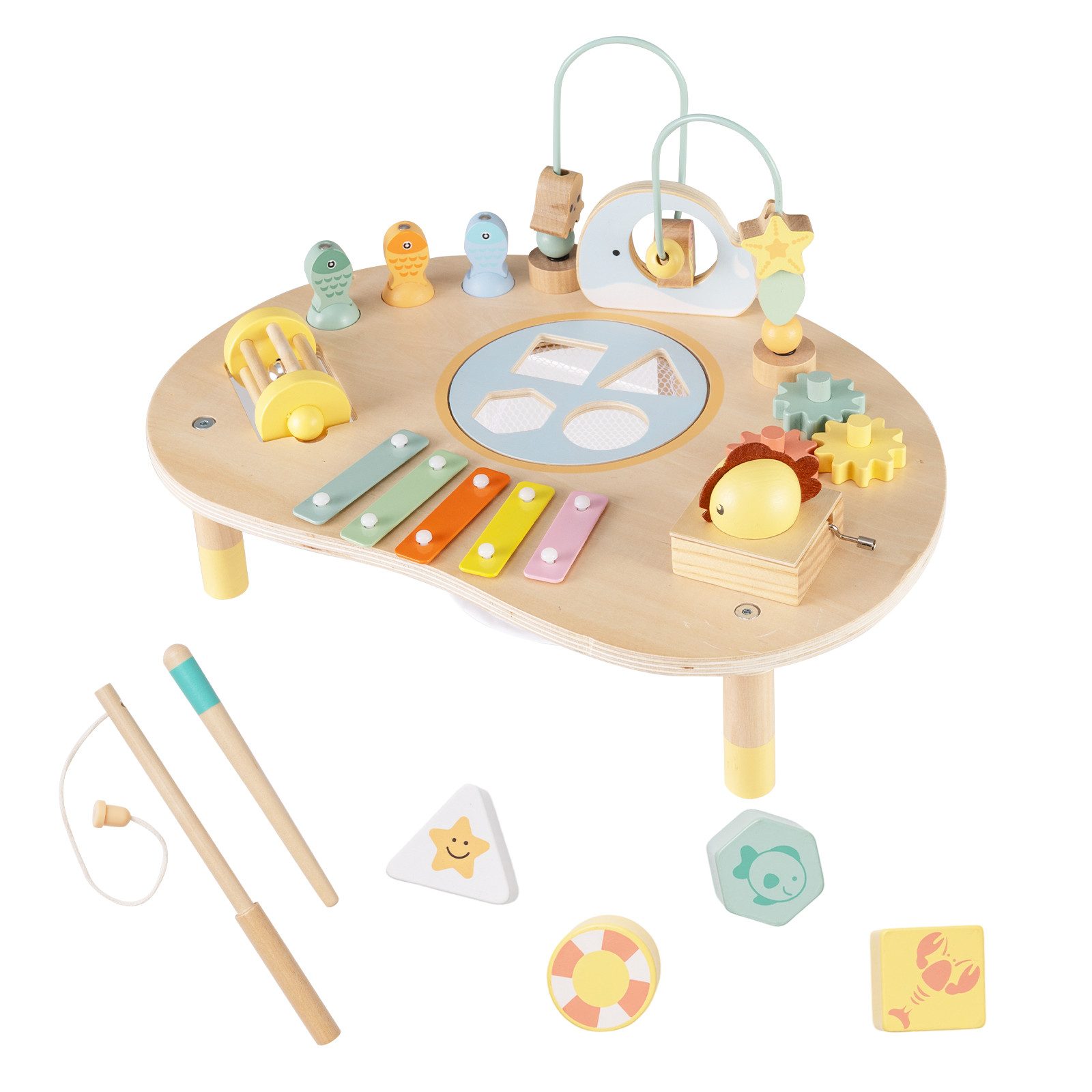 COSTWAY Lernspielzeug, 7-in-1 Aktivitätstisch, Montessori Sinnes-Spielzeug
