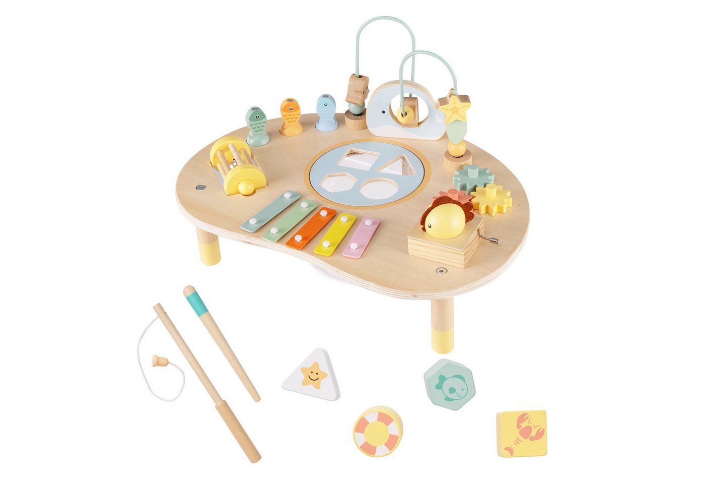 COSTWAY Lernspielzeug, 7-in-1 Aktivitätstisch, Montessori Sinnes-Spielzeug